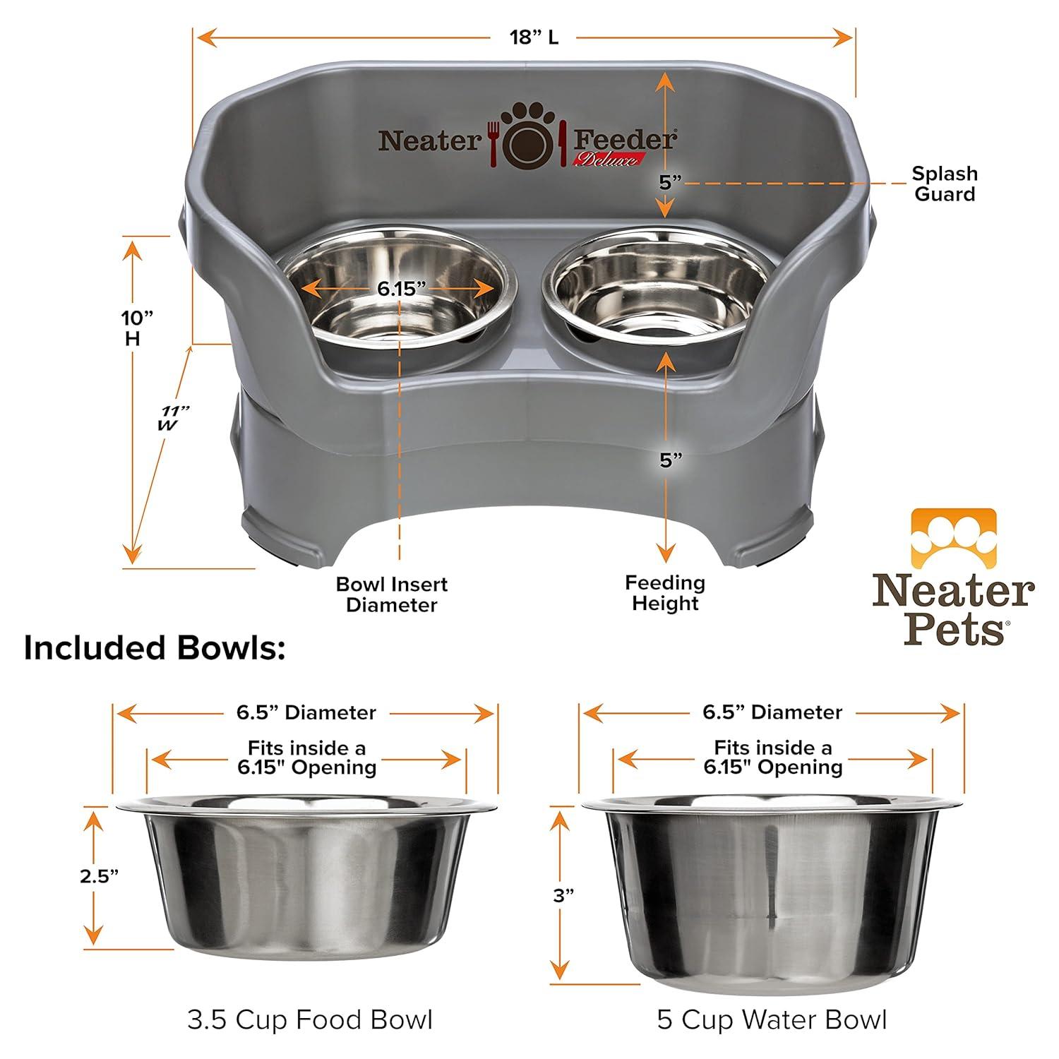 Neater Pets Neater Feeder Deluxe Mess-Proof Elevated Food & Water Bowls for Medium Dogs, Gunmetal