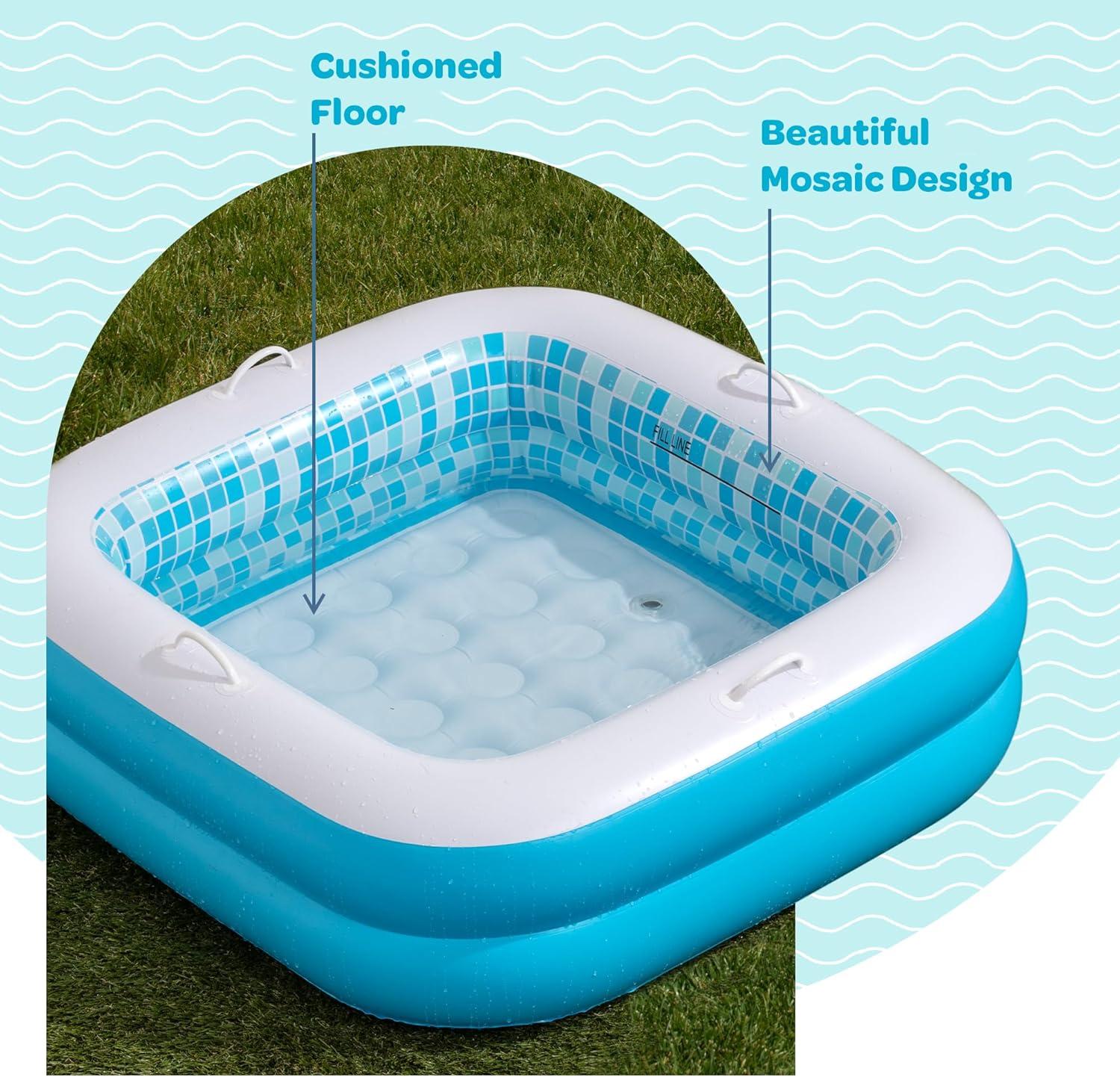 Baby Pool with Grip Handles, Padded Floor, Drain; Bathtub & Ball Pit for Toddlers, 34" Summer Blue