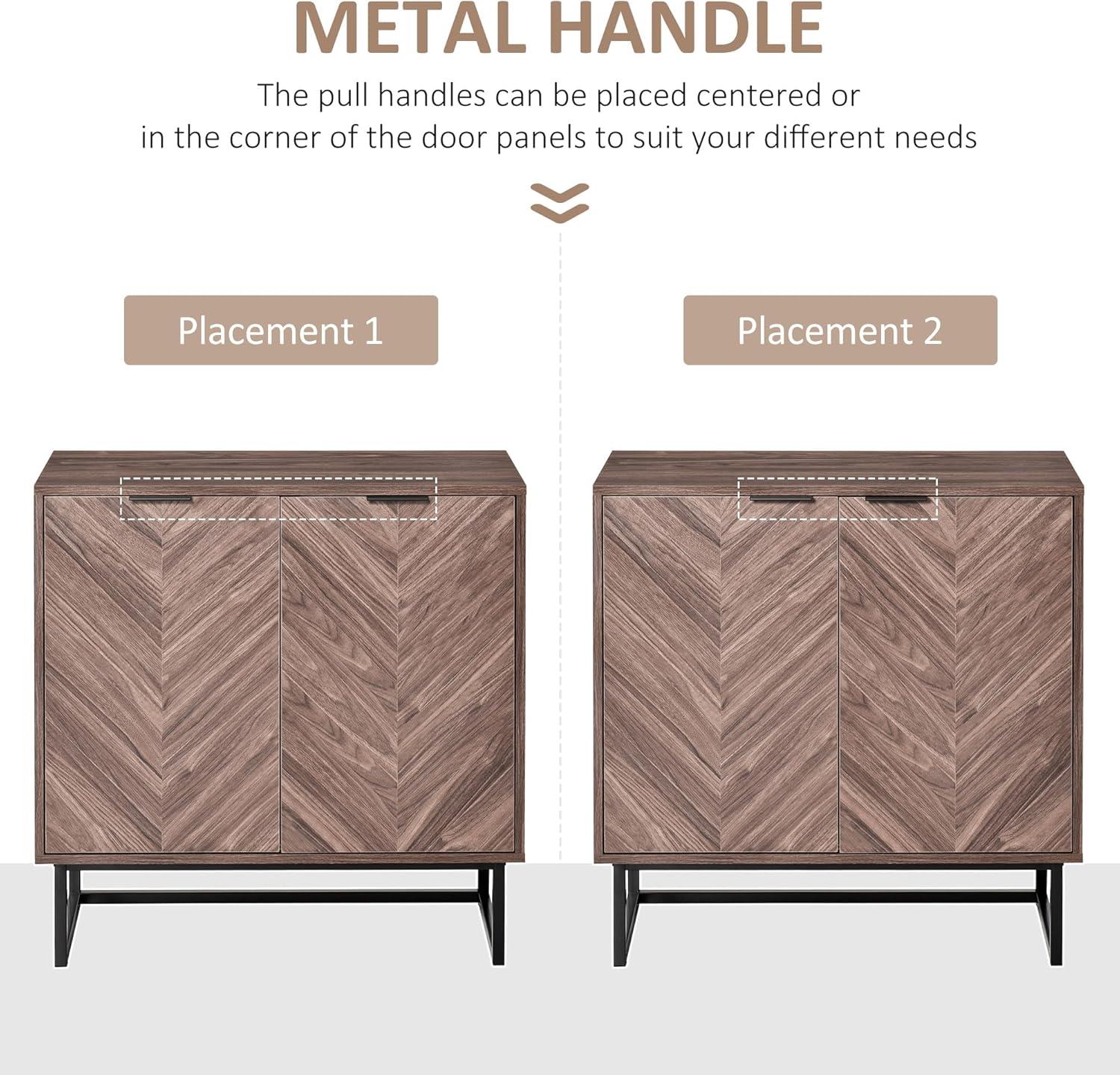 HOMCOM Sideboard Buffet Cabinet, Chevron Double Door Kitchen Cabinet, Accent Cabinet with Adjustable Shelf, Walnut