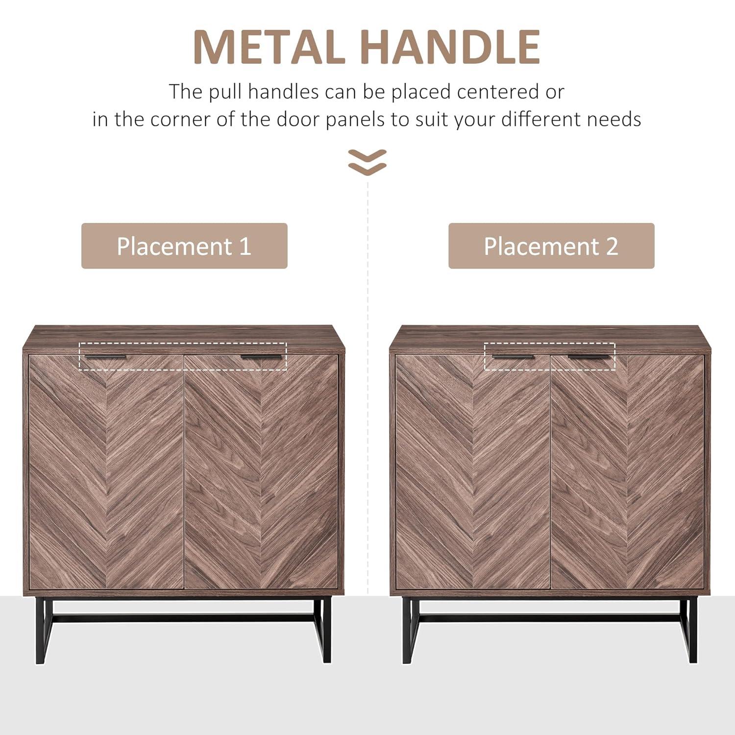 HOMCOM Sideboard Buffet Cabinet, Chevron Double Door Kitchen Cabinet, Accent Cabinet with Adjustable Shelf, Walnut
