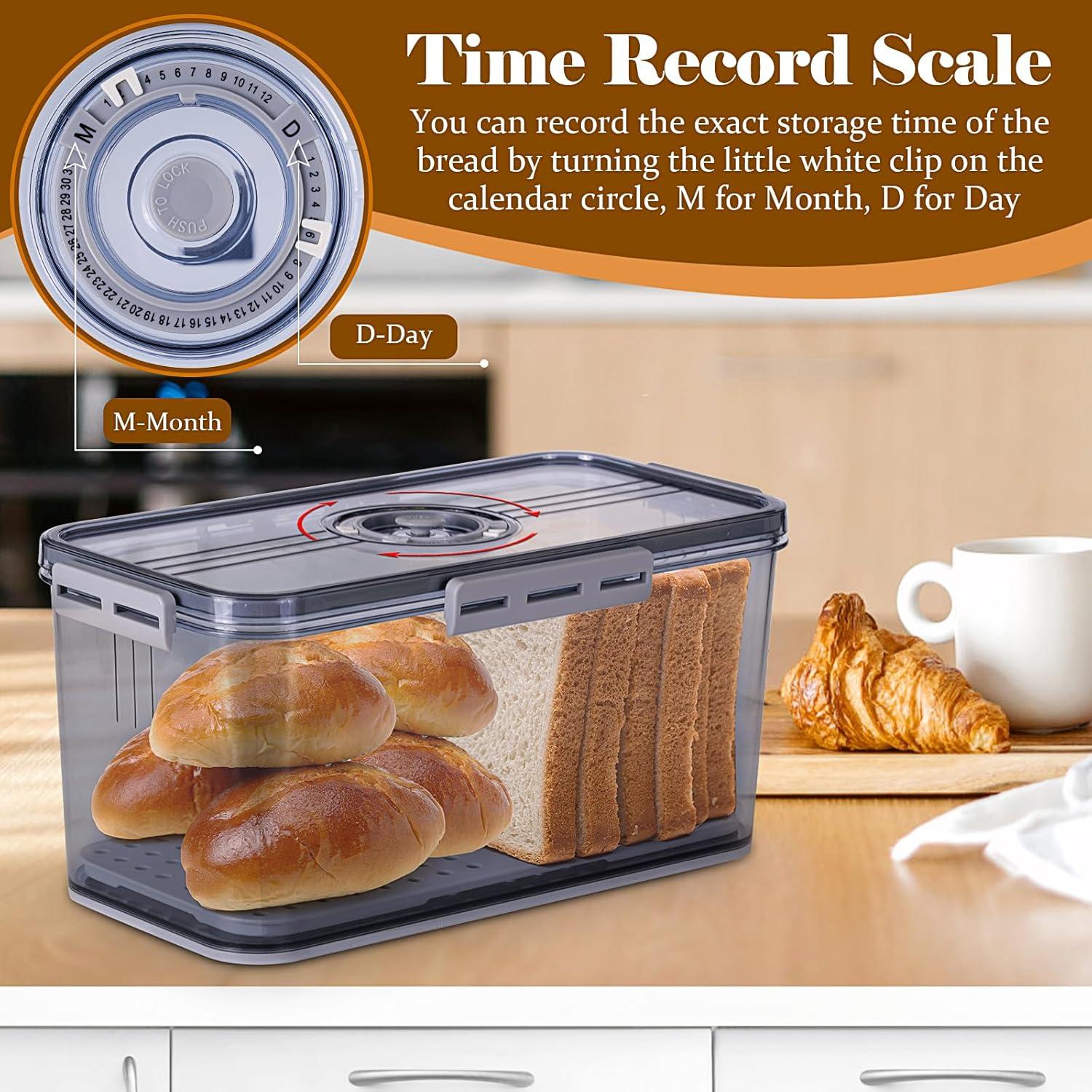 Rebrilliant Bread Box Bread Boxes for Kitchen Counter Airtight, Time Recording Bread Storage