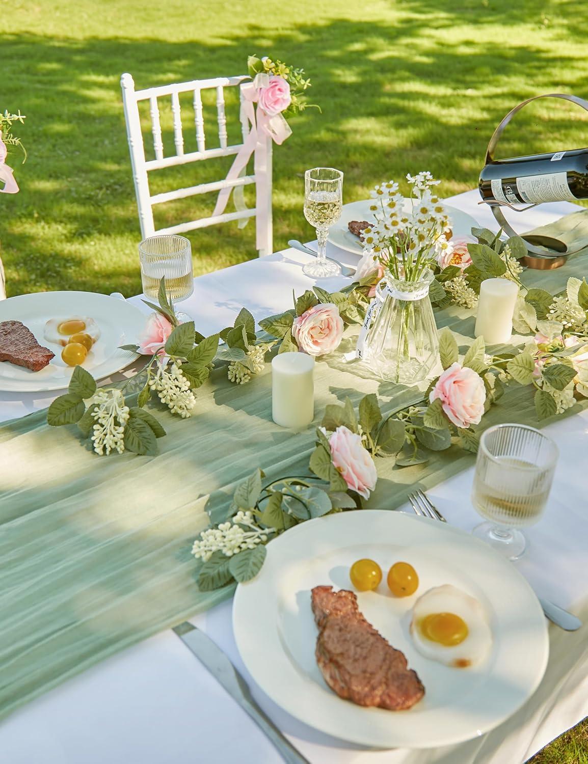 Mint Green Cheesecloth Table Runner 6 Pack 35" Boho Gauze Runner 120 inches Long Tablecloth Runner Rustic Sheer Fabric Bulk for Baby Shower Wedding Bridal Birthday Party Table Decorations