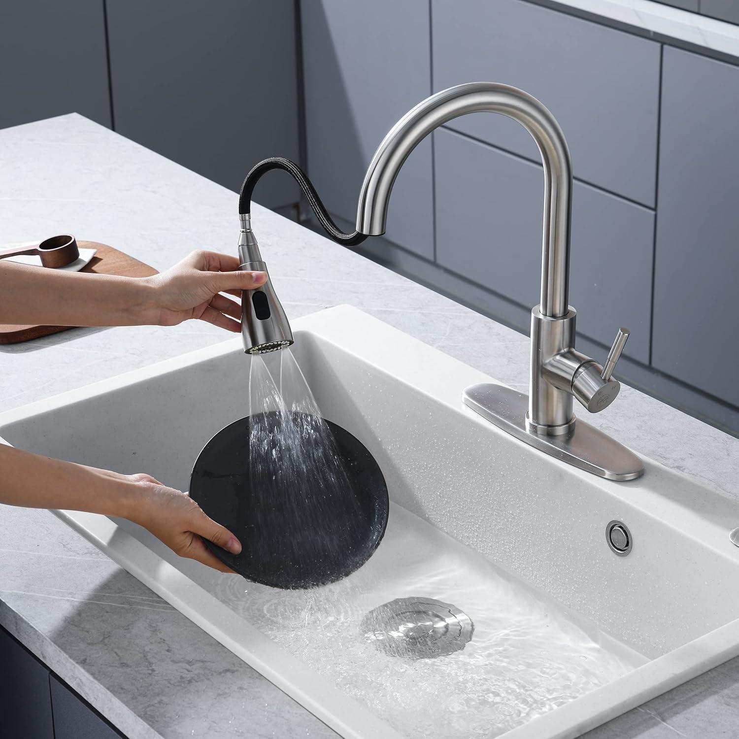 GAGALIFE Single Handle Pull Down Sprayer Kitchen Faucet High Arc Stainless Steel Faucet with 3-Function Sprayer JJL-CL-PT-SDP-C