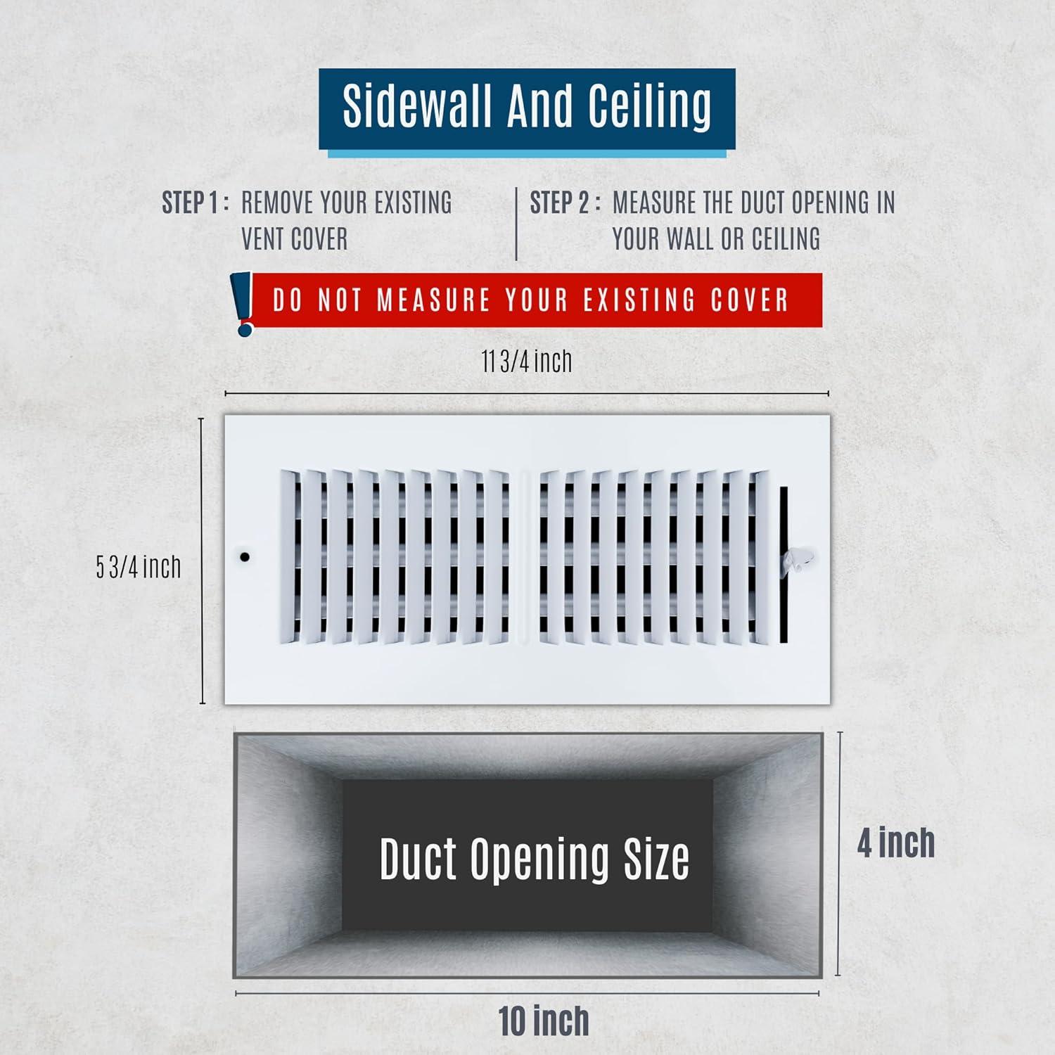 Fits 10x4 Duct Opening 2 WAY Steel Air Supply Diffuser by Handua | Register Vent Cover Grill for Sidewall and Ceiling | White | Outer Dimensions: 11.75" X 5.75"