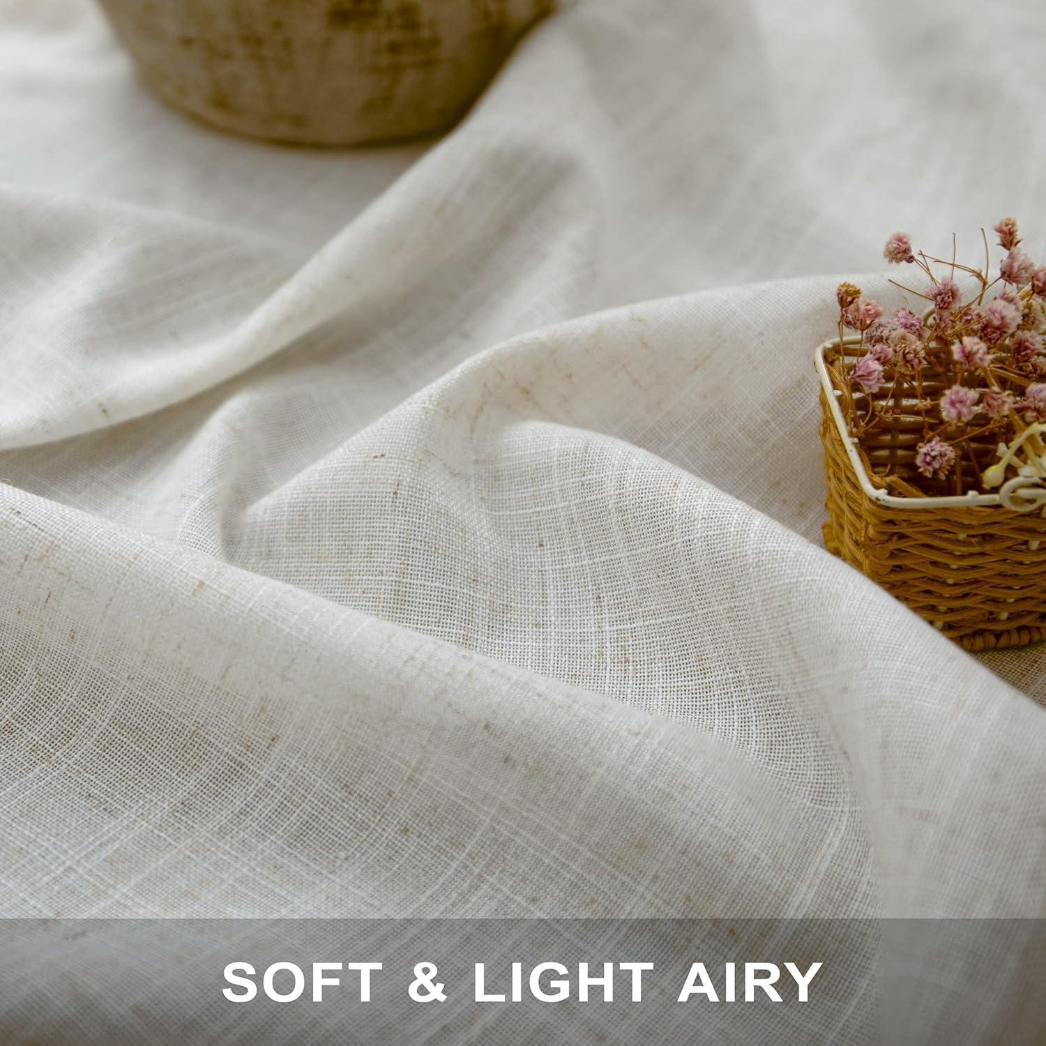 Ivory Cream Curtains 86 Inches Long For Living Room 2 Panel Set Back Tab Pocket Light Filtering Semi Sheer Linen Pleat Curtains Rustic Farmhouse Boho Decor Cotton Textured Gauze Drapes 52 X 86