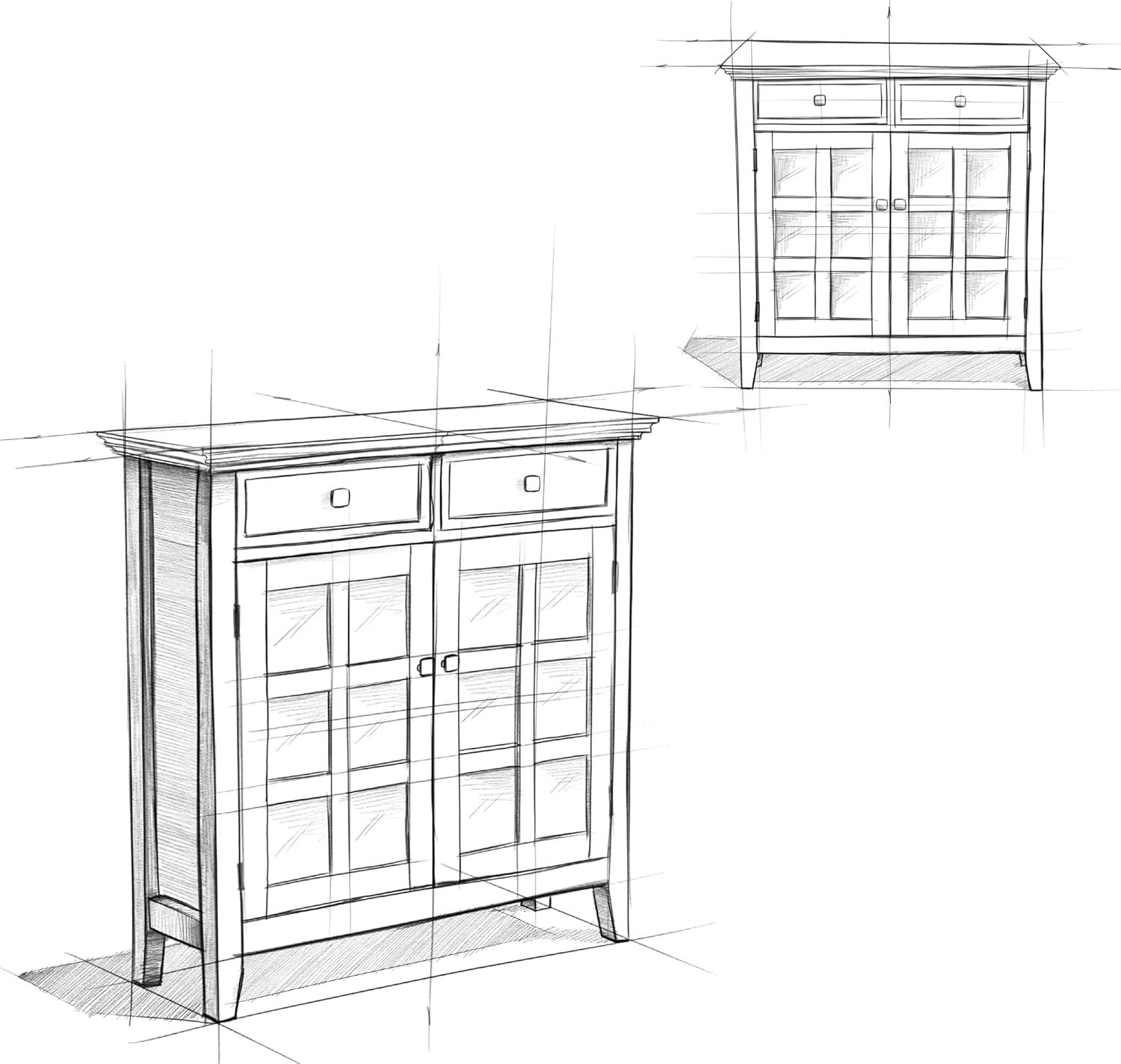 Simpli Home Acadian 36"W Solid Wood 2-Shelf Entryway Storage Cabinet with Glass Doors and 2 Drawers