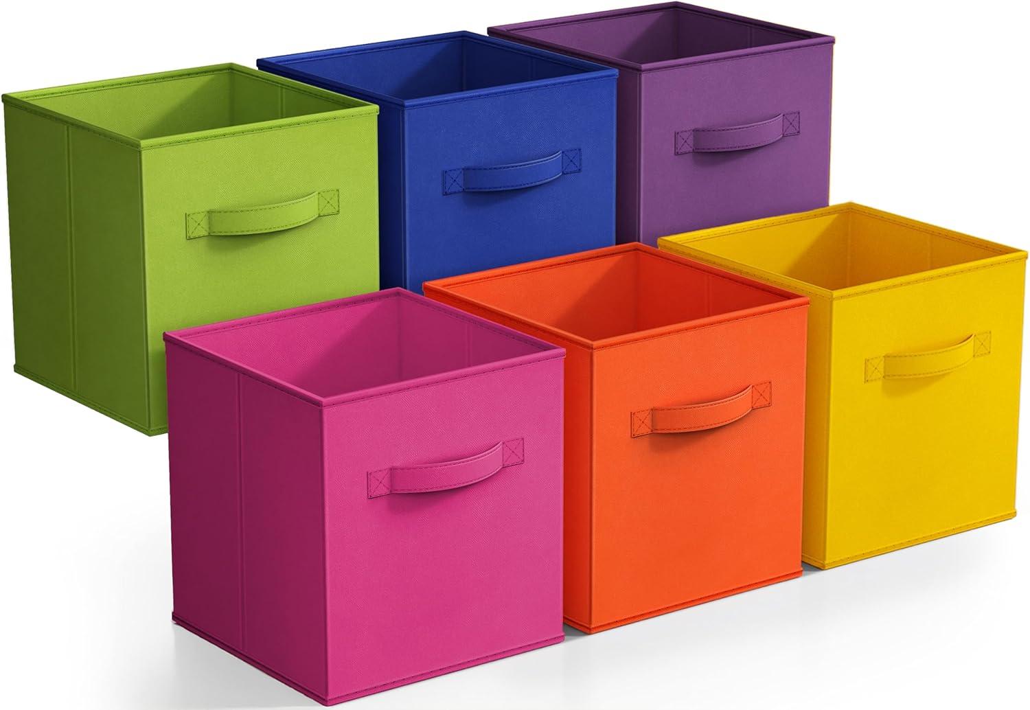 Sorbus Fabric Storage Bins 11" Foldable Cubes Multicolored With Handles For Pantry, Cubbies, Toy And Closet Organization- 6Pk