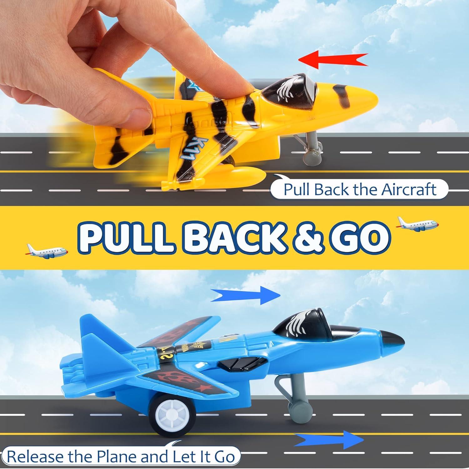 SYNCFUN 16 Pcs Pull Back Airplane Toys, Boys Plane Playset, Aircraft Incl Helicopter Toys, Fighter Jet Toys, Bomber Biplane Toy, Gifts for Toddler s