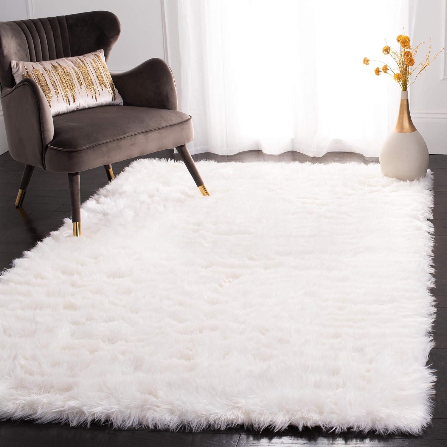 SAFAVIEH Faux Sheep Skin Vesna Solid Plush Area Rug, Ivory, 8' x 10'