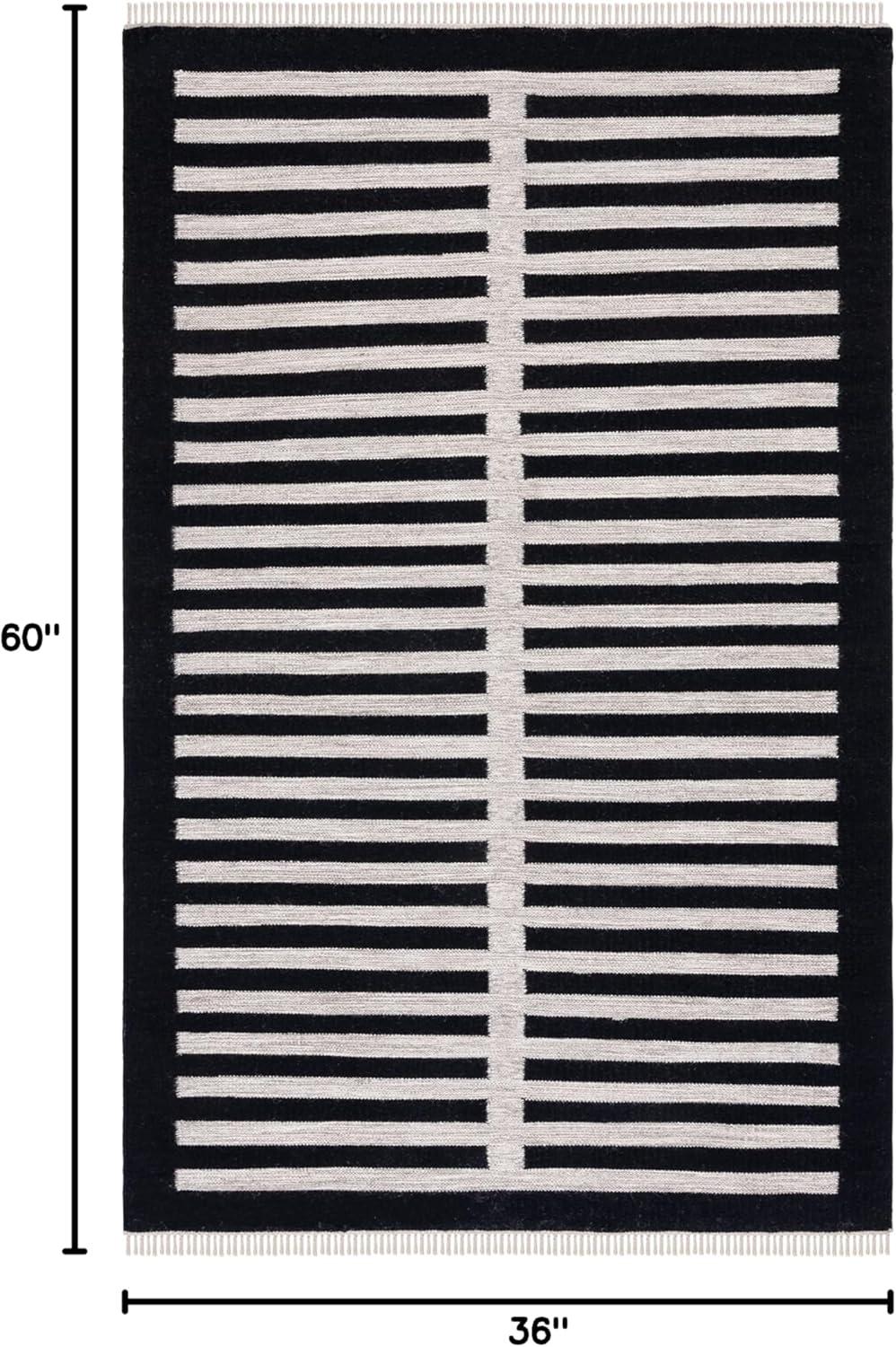 Beige and Black Wool Flat Woven Striped Rug, 3' x 5'