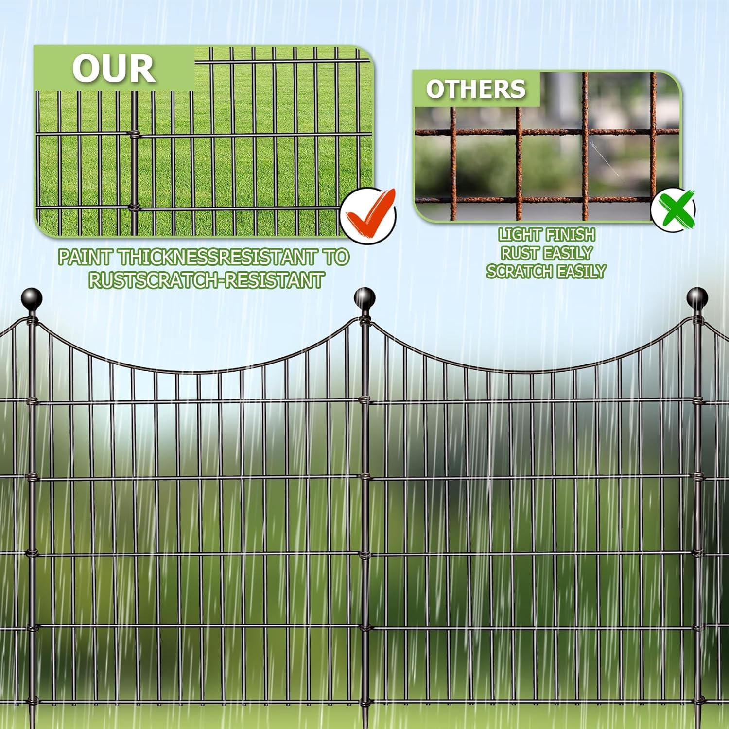 32 in. Black Metal Garden Border Fence with Spear-Top Design