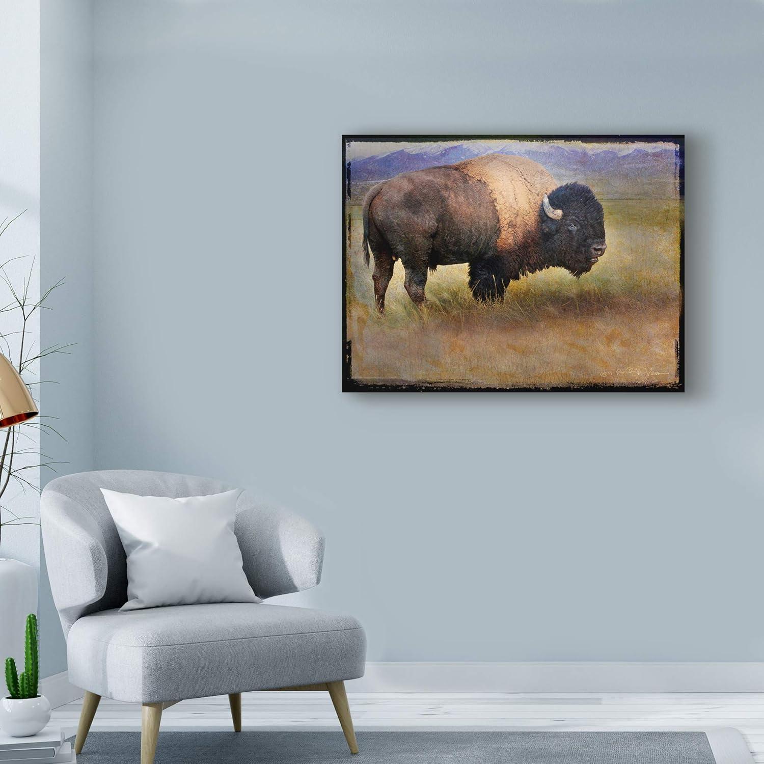 Trademark Fine Art 'Bison Portrait Mountains' Canvas Art by Chris Vest