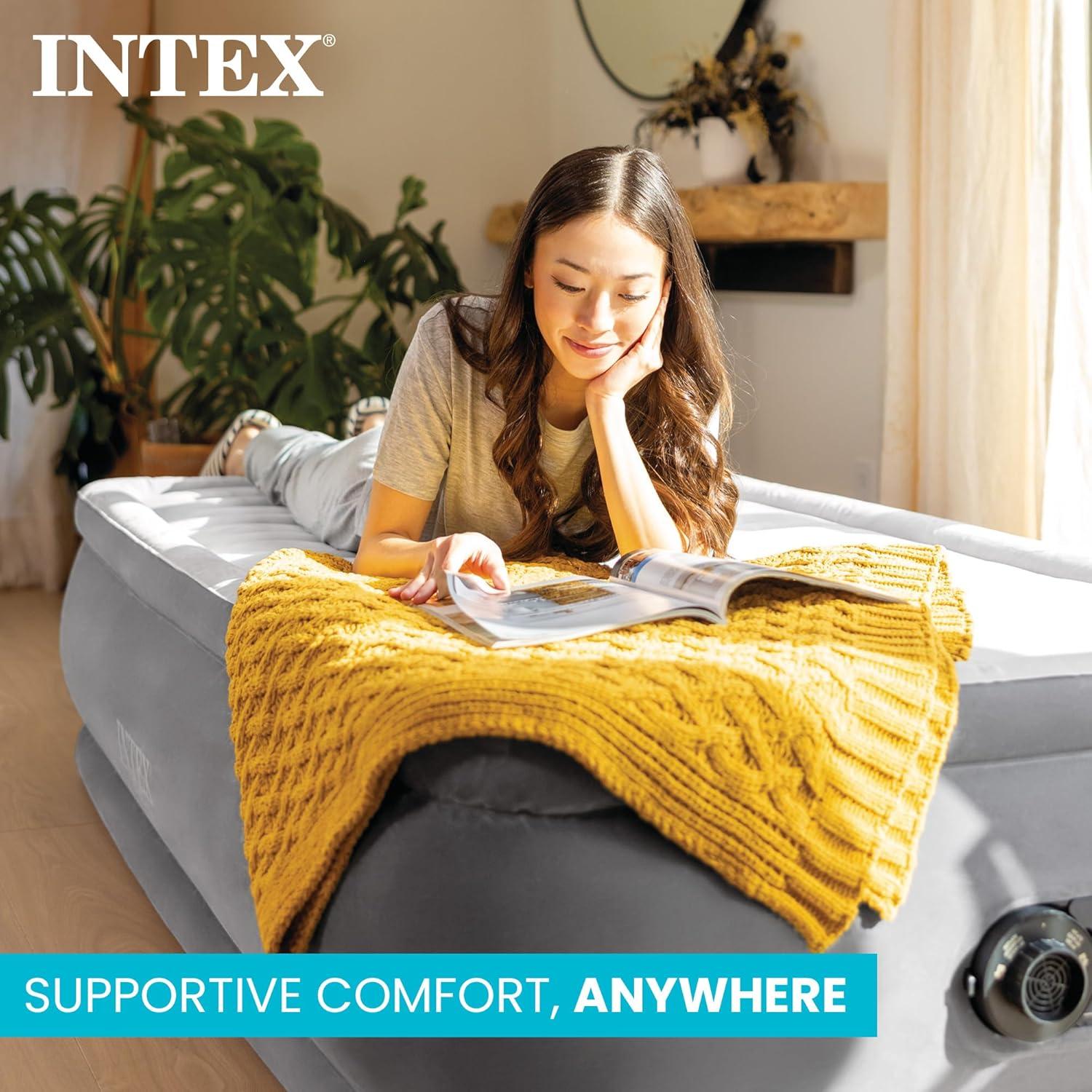 Intex: Dura-Beam Plus Series Elevated 18" High Twin Air Mattress with Built in Electric Pump