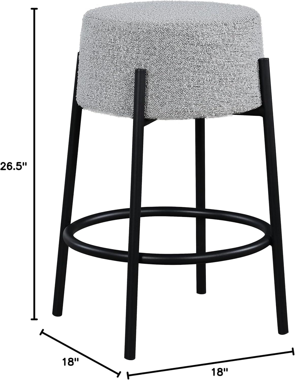 Avalon Gray Boucle Fabric Counter Stool with Black Iron Frame