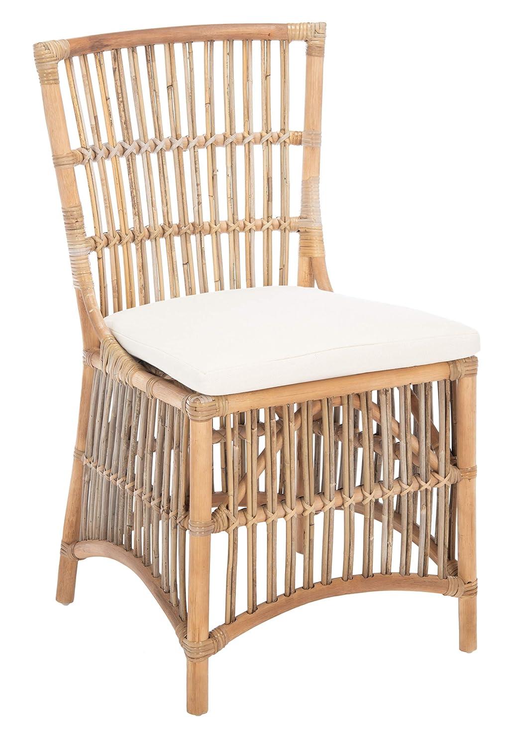 Erika Rattan Accent Chair W/ Cushion - ACH6511 - Set of 2 - White/Natural Unfinished - Safavieh