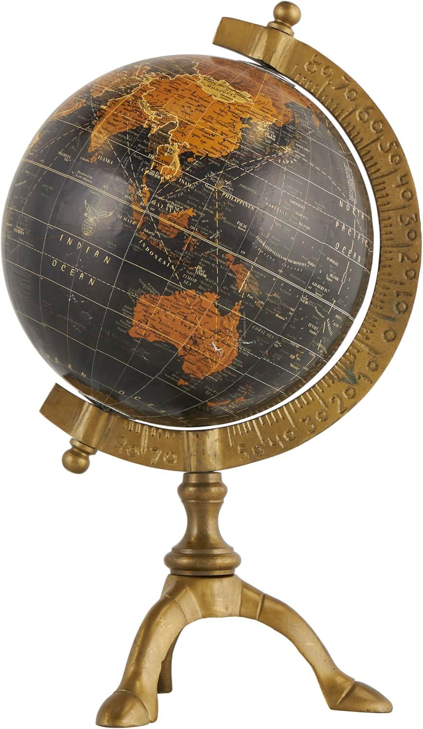 Polished Brass and Black Metal Globe with Tripod Stand