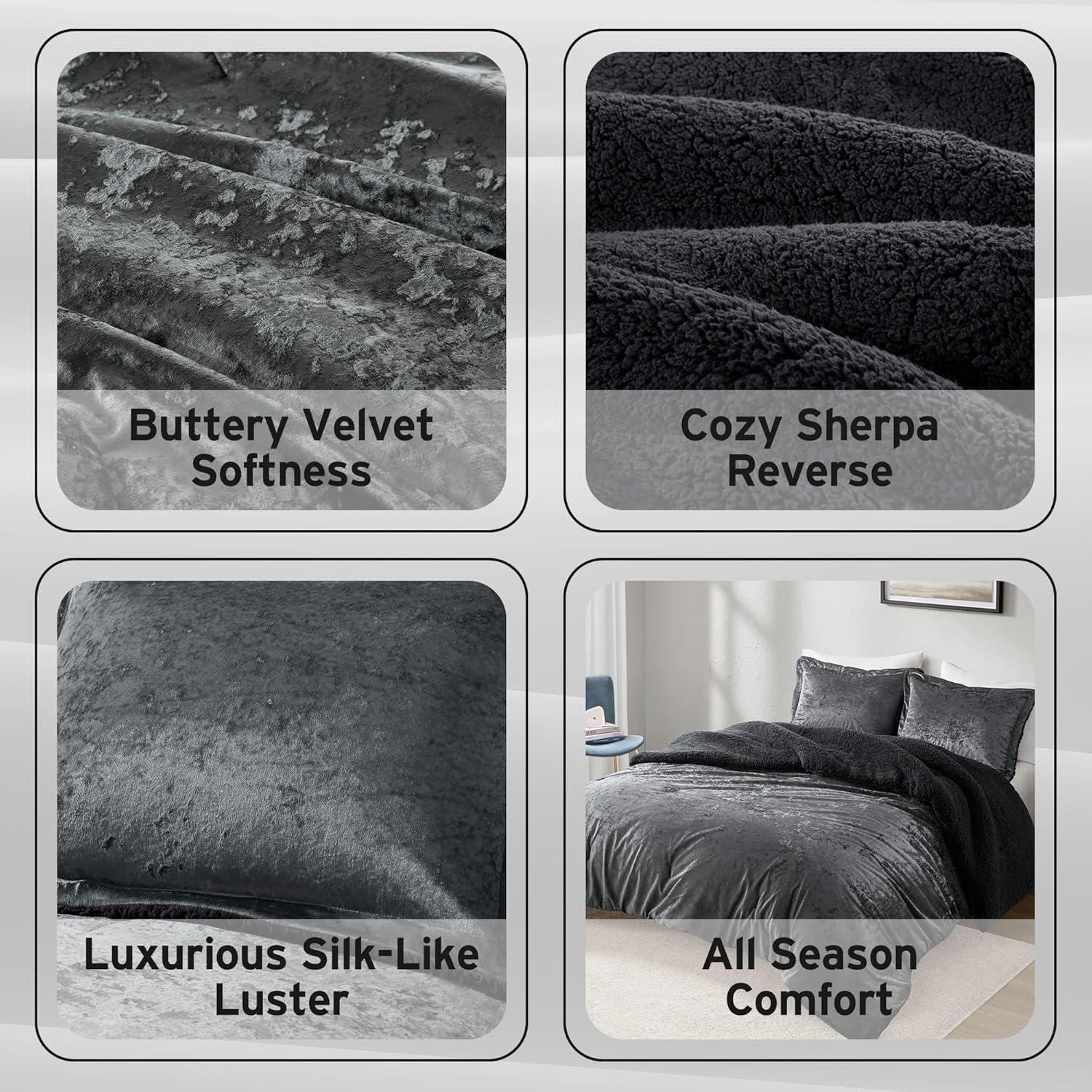 Mira Crushed Velvet Sherpa Reversible Comforter Set