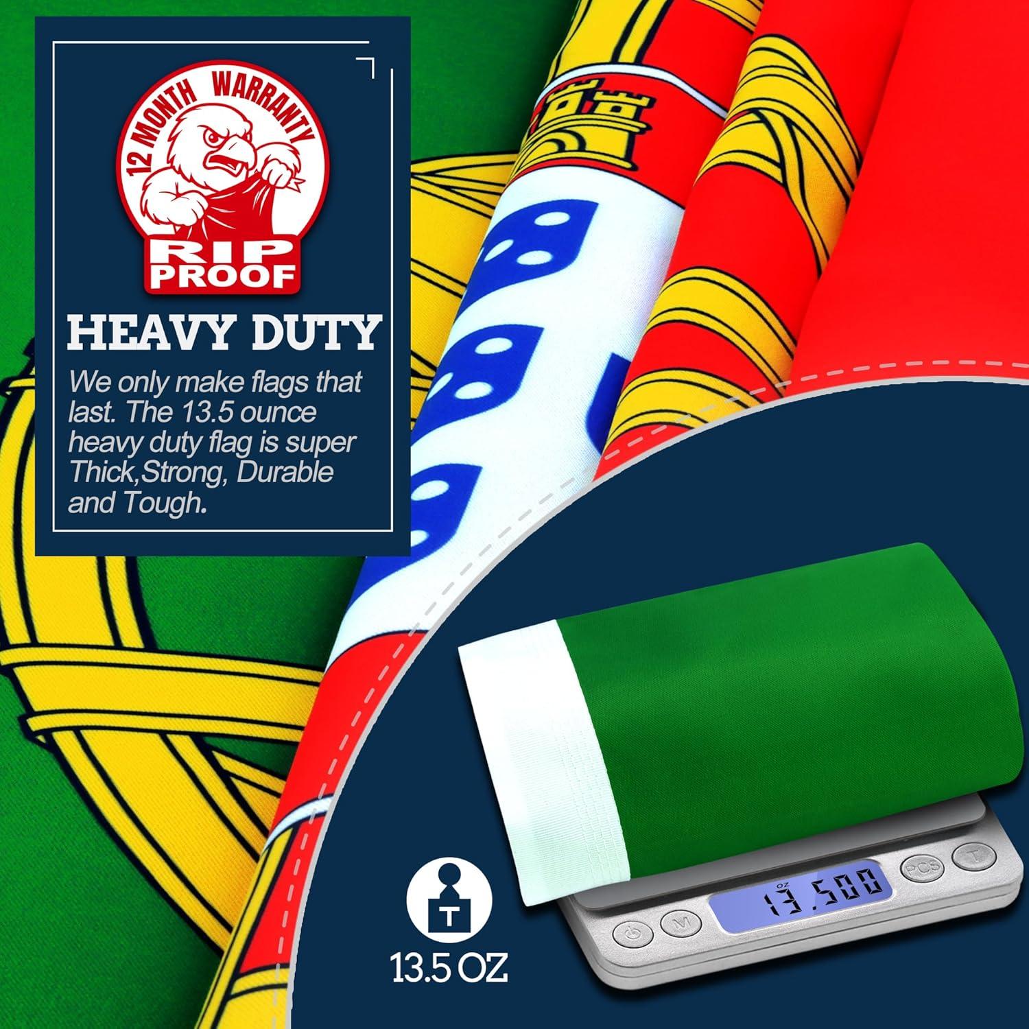 Anley Rip-Proof Double Sided 3-Ply Portugal Flag 3x5 Foot - Portuguese National Flags