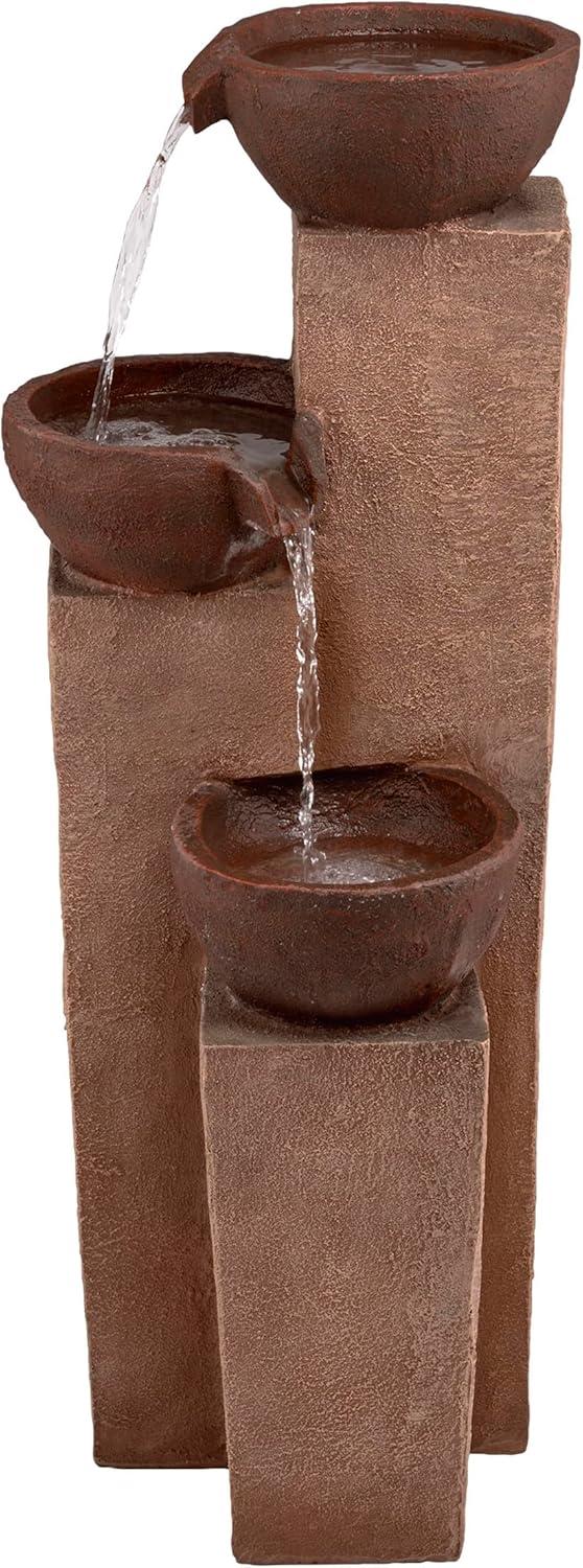 35" Stone Resin Layered Tiering Pots Fountain Copper - Alpine Corporation: Outdoor 3-Tier Water Feature, Polystone & Fiberglass, Weather-Proof