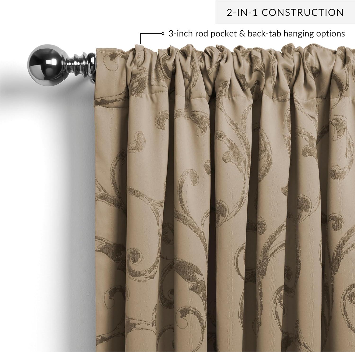 Mia Jacquard Scroll Blackout Window Curtain Panel - Elrene Home Fashions