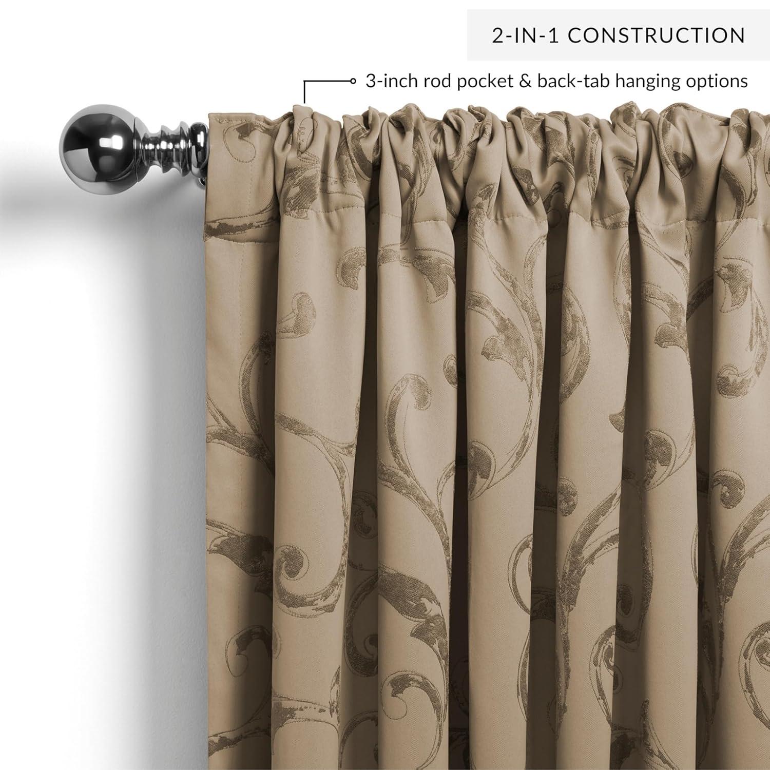 Mia Jacquard Scroll Blackout Window Curtain Panel - 52" x 95" - Taupe - Elrene Home Fashions