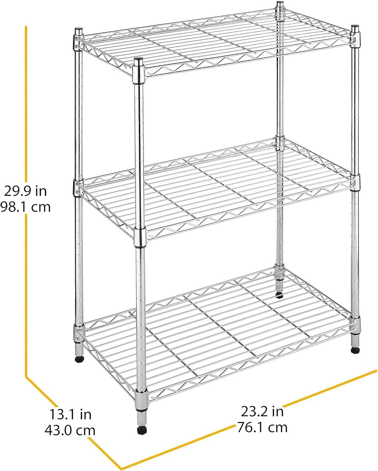 Chrome 3-Tier Adjustable Steel Shelving Unit for Kitchen and Garage