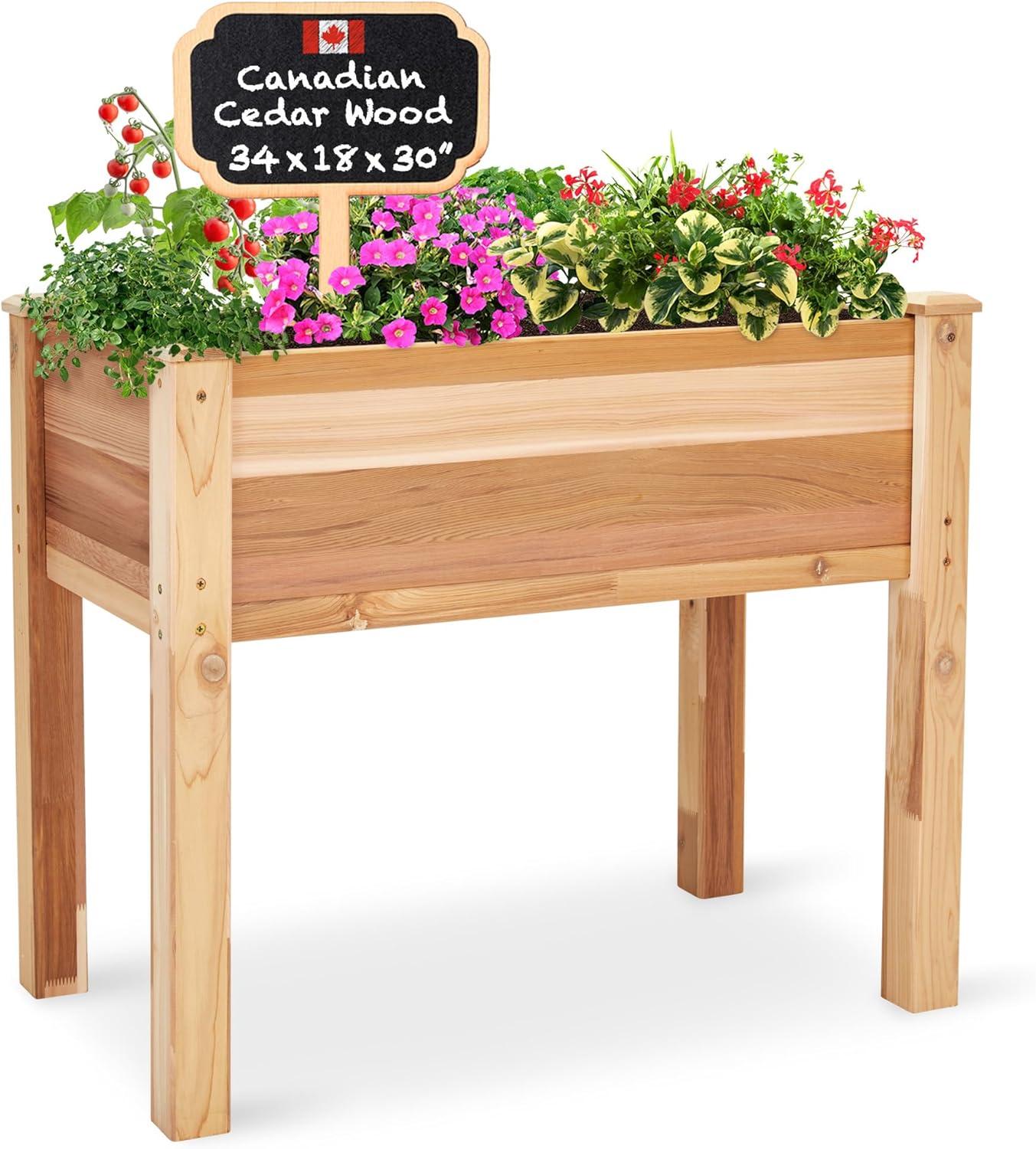 Jumbl Cedar Wood Raised Garden Bed & Herb Planter Box, 34" x 18" x 30"