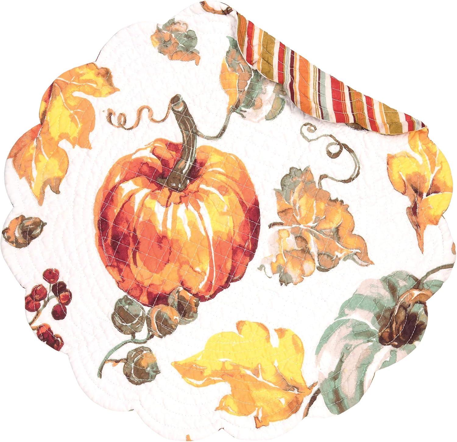 C&F Home Watercolor Pumpkin Round Thanksgiving Placemat Set of 6