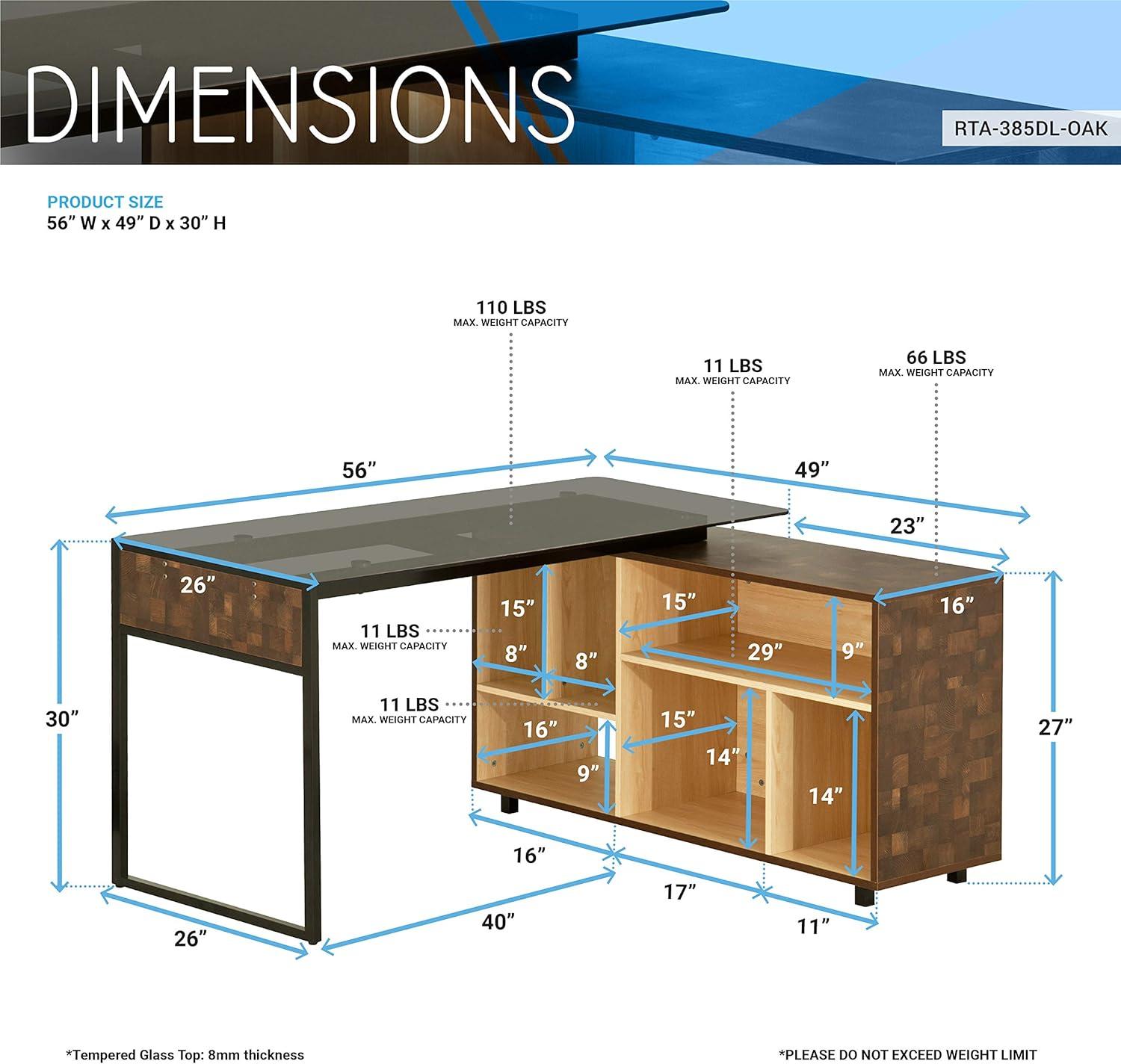 L Shaped Desk Oak - Techni Mobili: Modern Home Office Desk with Shelves, MDF & Metal Frame, 5-Year Warranty