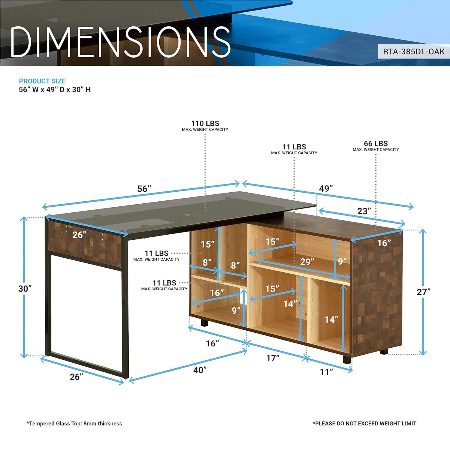 L Shaped Desk Oak - Techni Mobili: Modern Home Office Desk with Shelves, MDF & Metal Frame, 5-Year Warranty