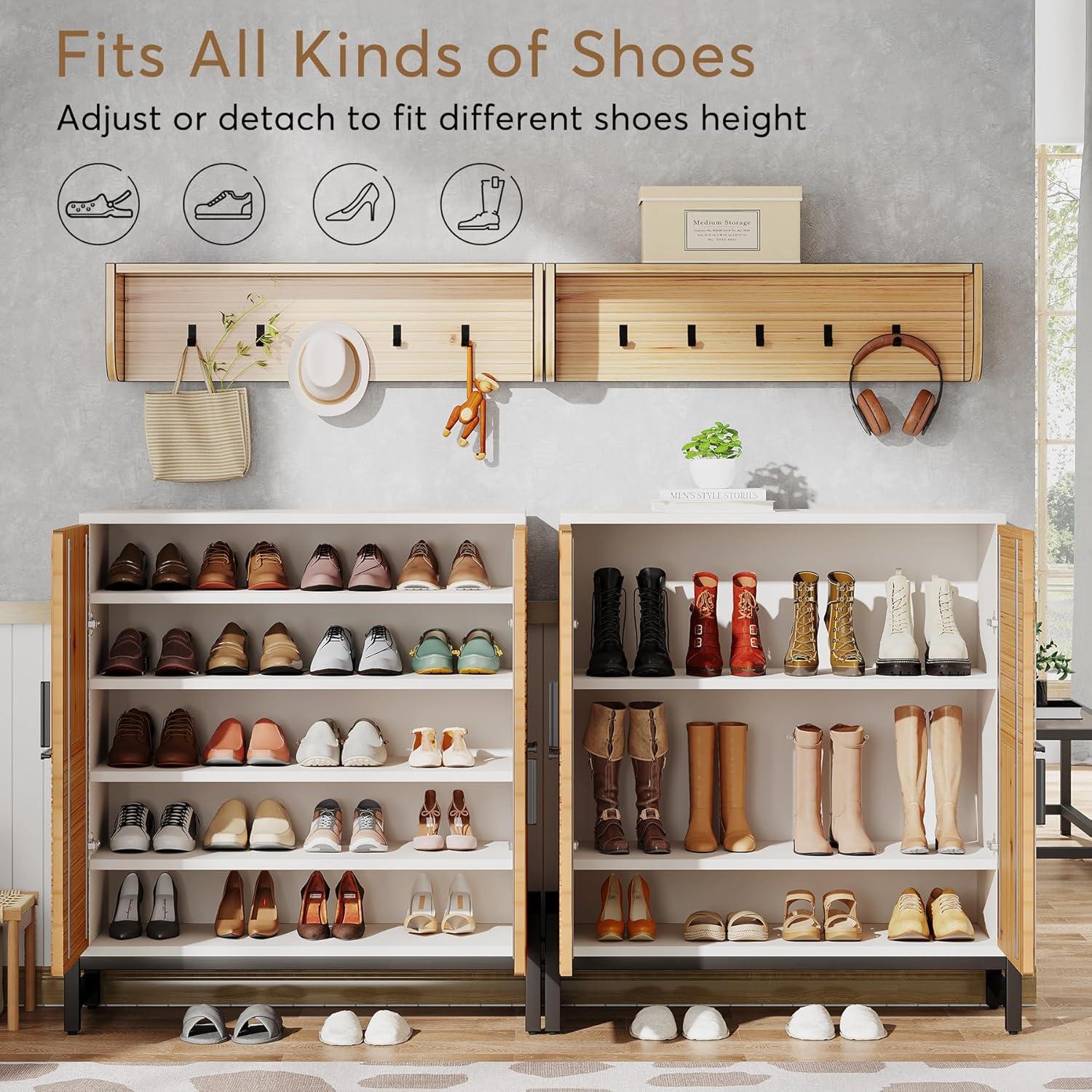 Tribesigns Shoe Storage Cabinet, 5 Tiers Wood Shoe Organizer with Doors for Entryway, Hallway, Closet