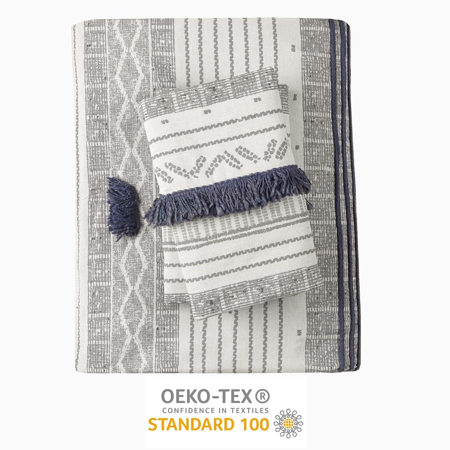 Ink+Ivy 3pc Full/Queen Cody Cotton Duvet Cover Set Gray/Navy: Woven Stripe, Lightweight, OEKO-TEX Certified