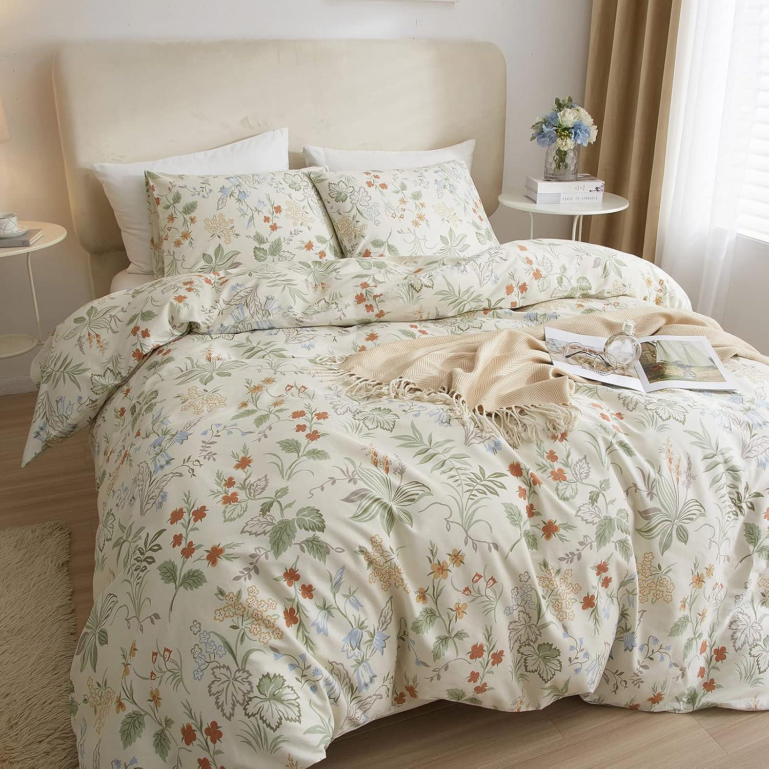 King White Cotton Botanical Floral Duvet Cover Set