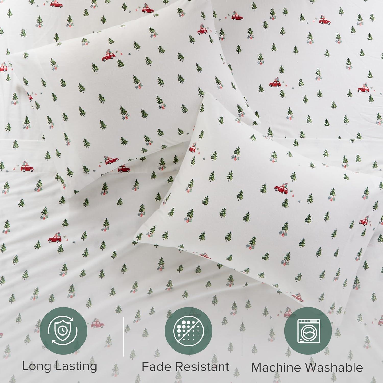 Twin Cotton Flannel Green Tree Trip Plaid Sheet Set