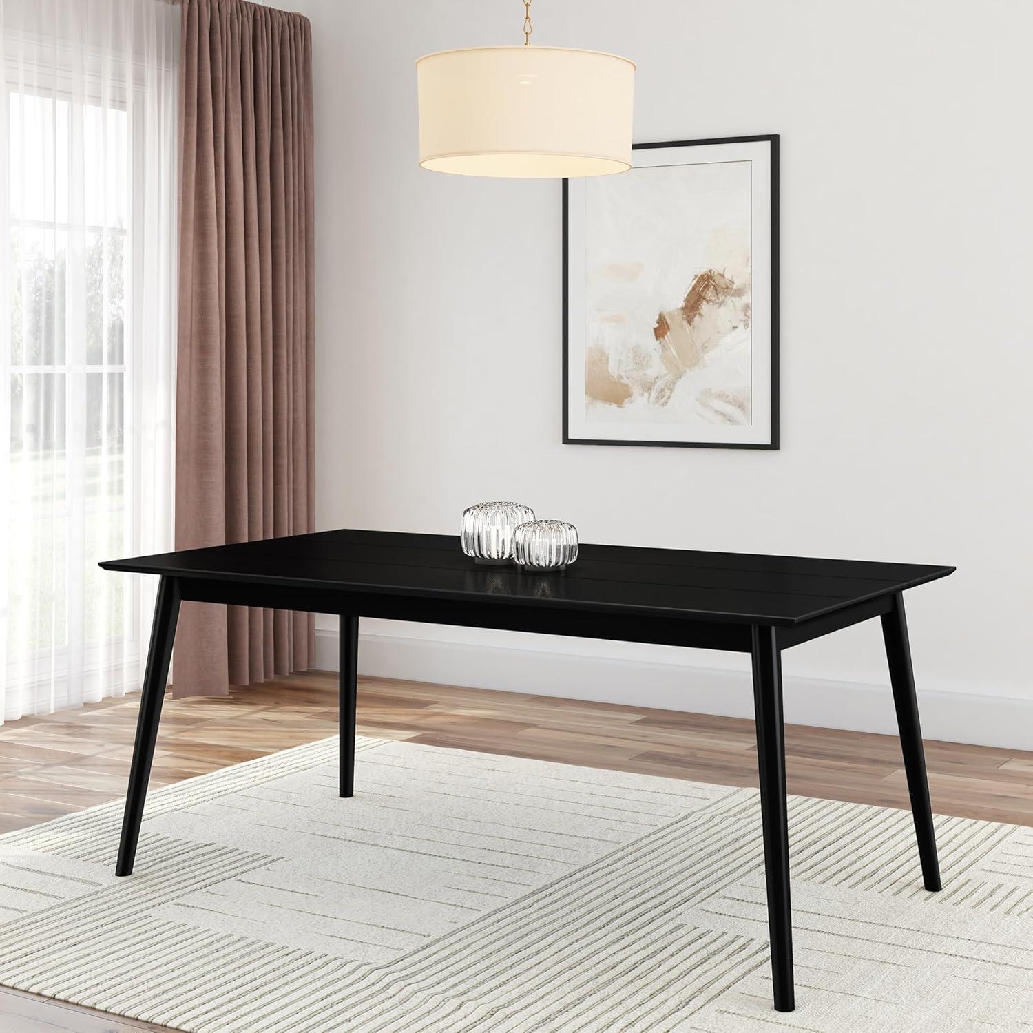 Plank+Beam 72" Mid Century Modern Dining Table, Solid Wood Kitchen & Dining Room Table for 6, Black