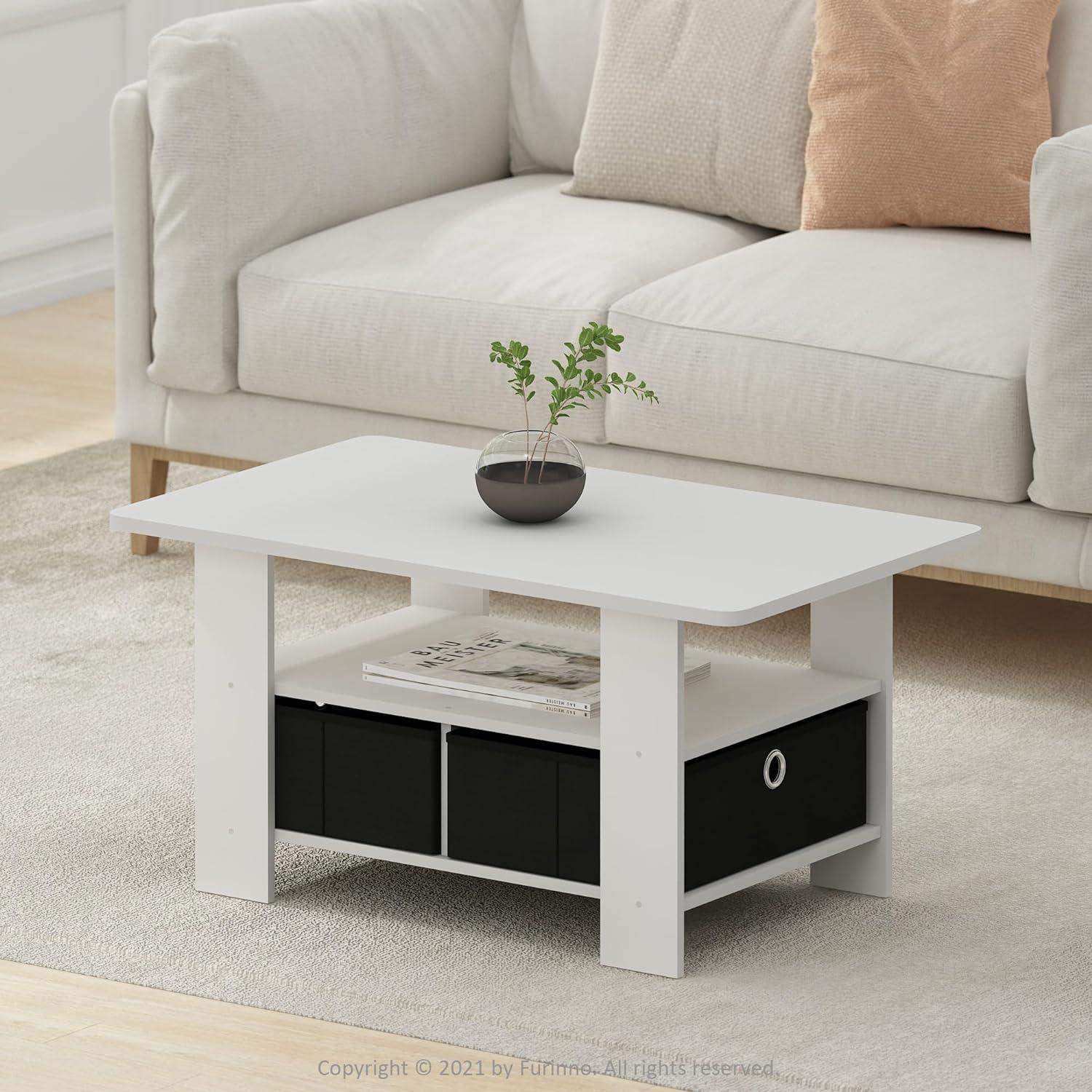 Furinno Andrey Coffee Table with Bin Drawer, White/Black