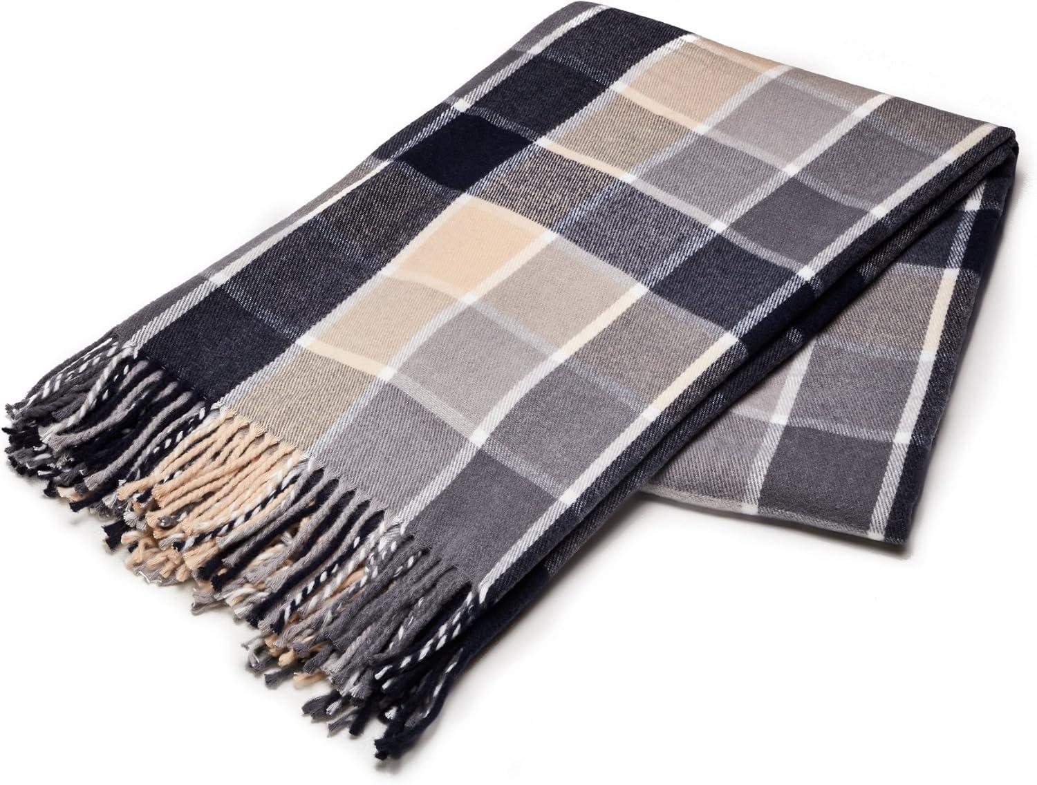 Blue and Beige Cotton Reversible Queen Throw Blanket