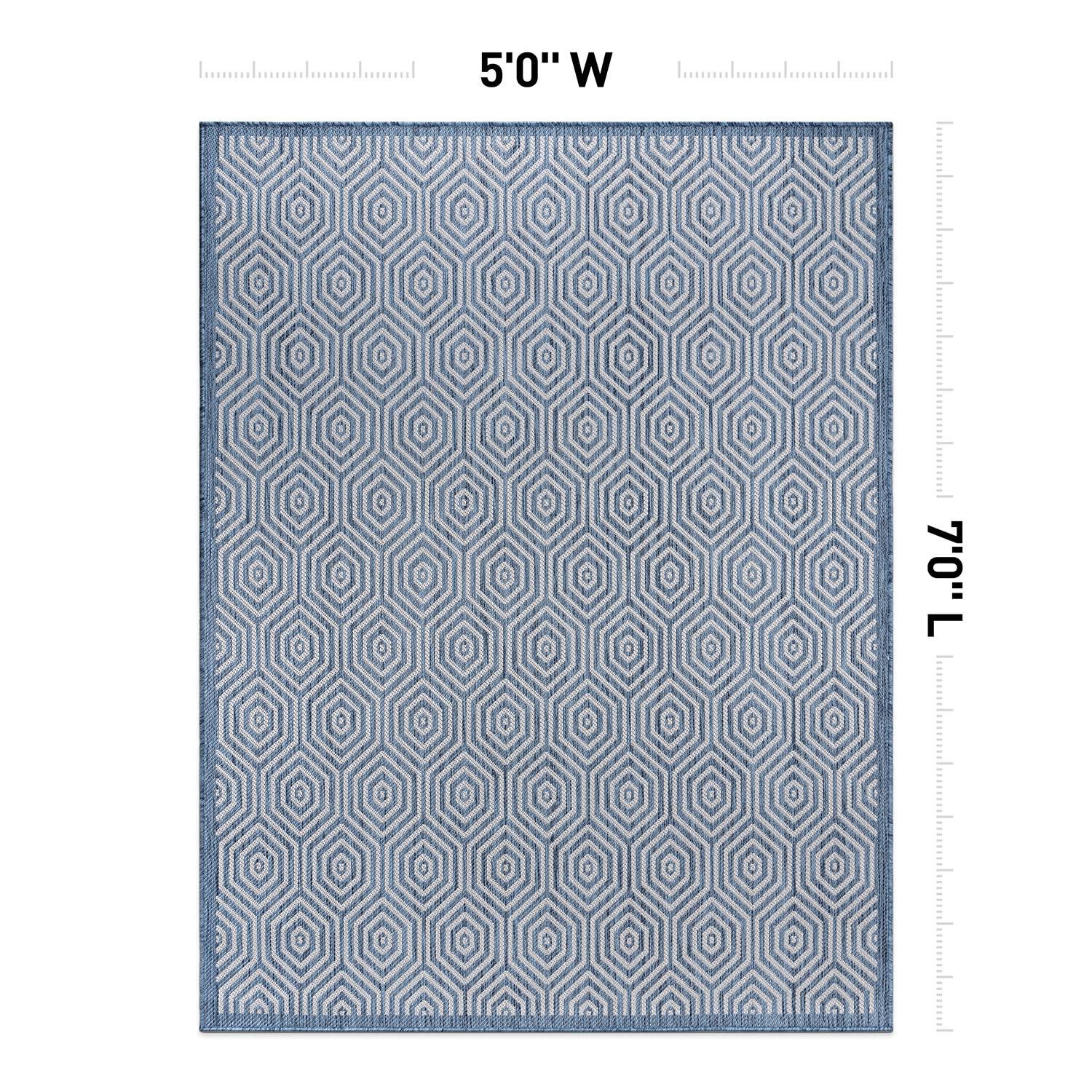 World Rug Gallery Modern Geometric Textured Flat Weave Indoor/Outdoor Area Rug - YELLOW 5' X 7':  Quick Dry,  UV-Resistant