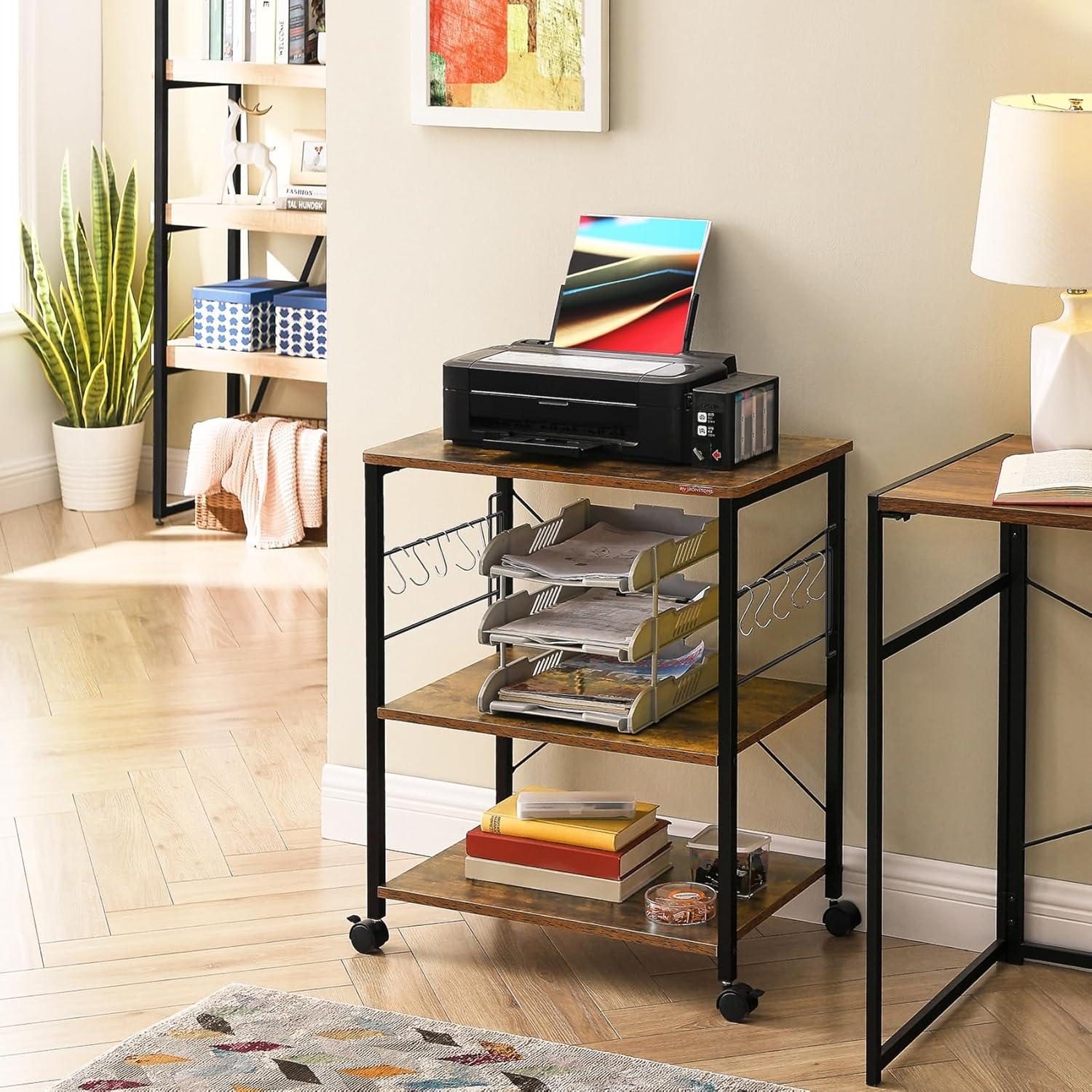 Rustic Brown 3-Tier Rolling Kitchen Utility Cart with Storage