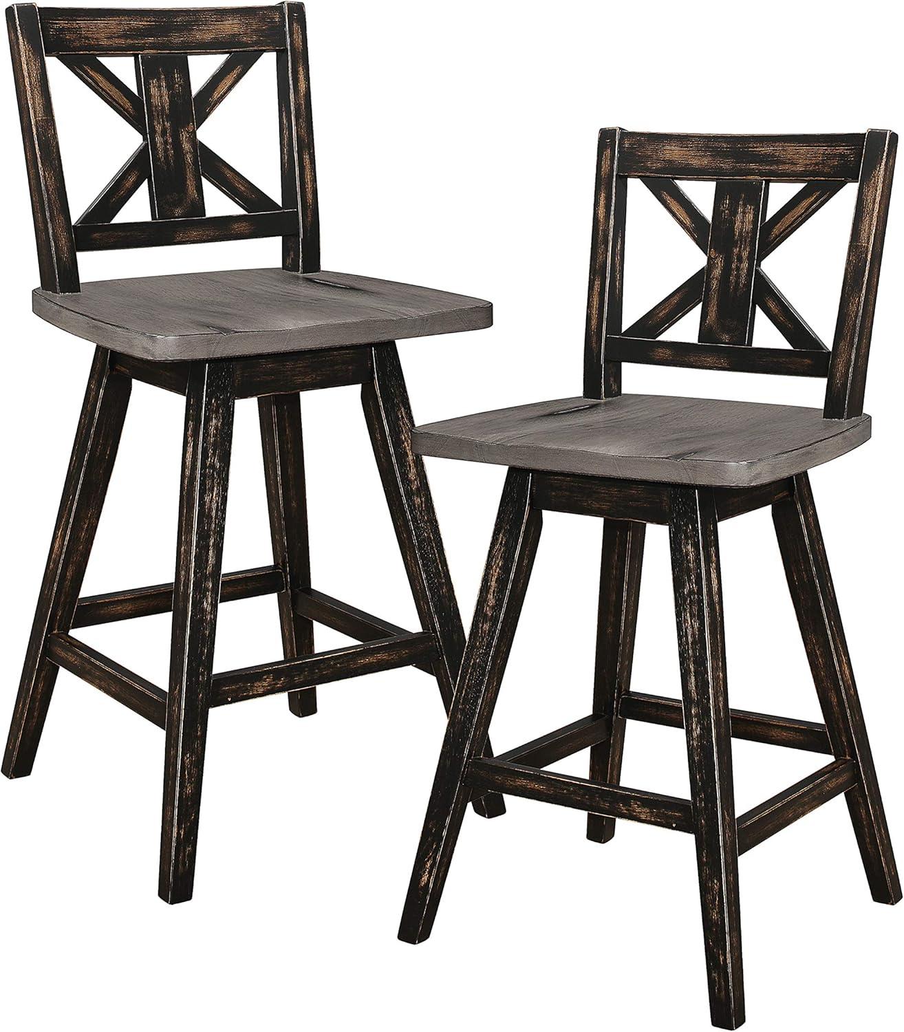 Transitional 18'' Black Wood Swivel Counter Stool Set