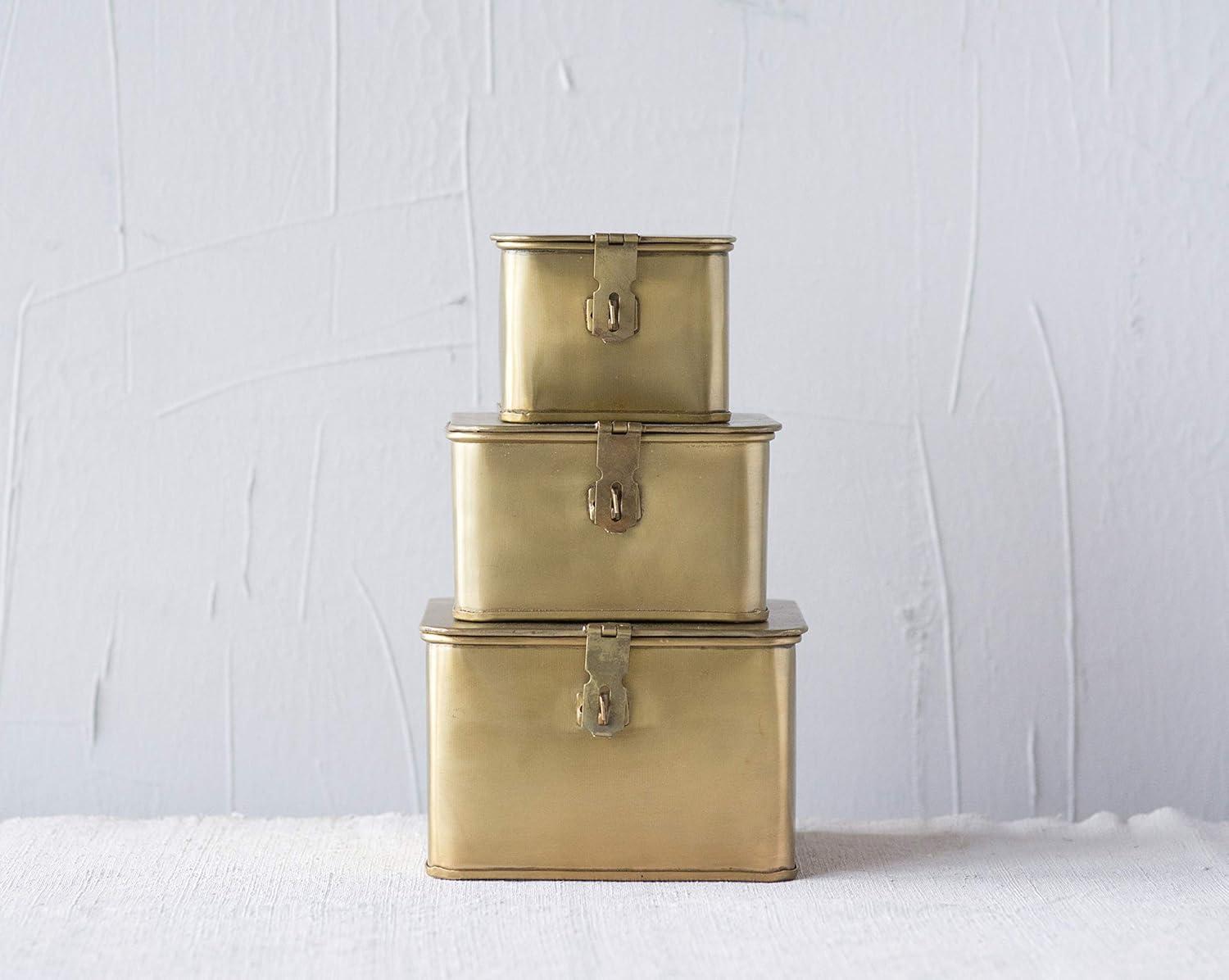 Gold Stackable Metal Cube Lidded Storage Boxes Set