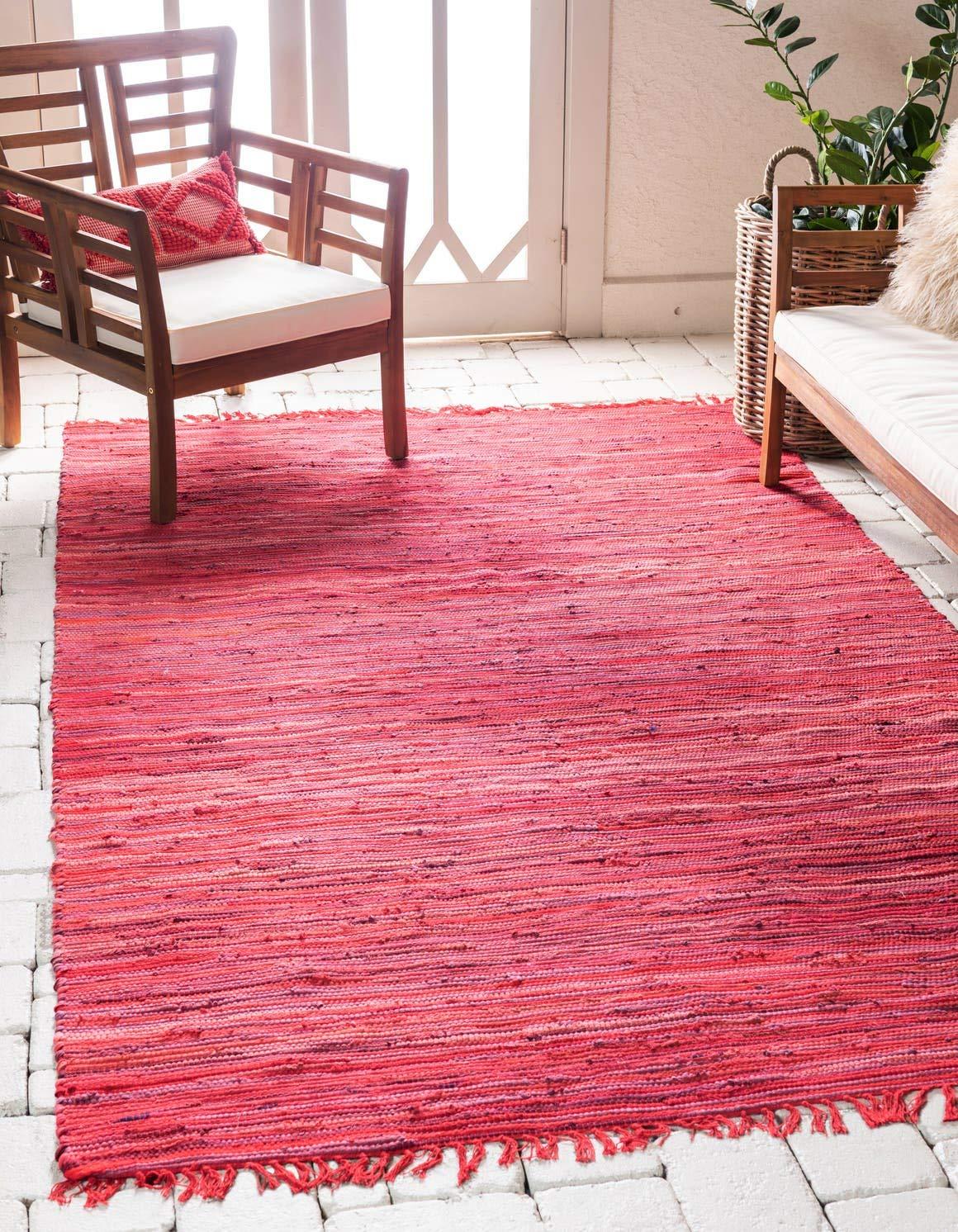 Presley Striped Hand-Knotted Cotton Red Area Rug