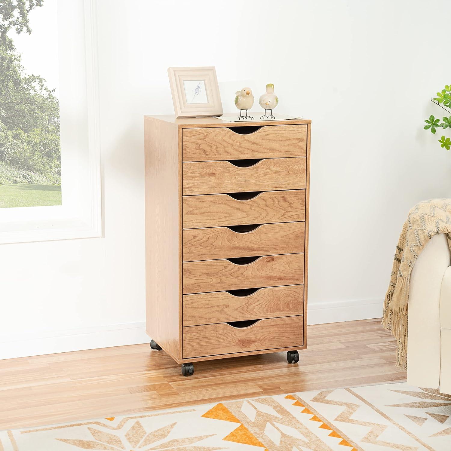 Natural 7-Drawer Mobile Office Storage Cabinet