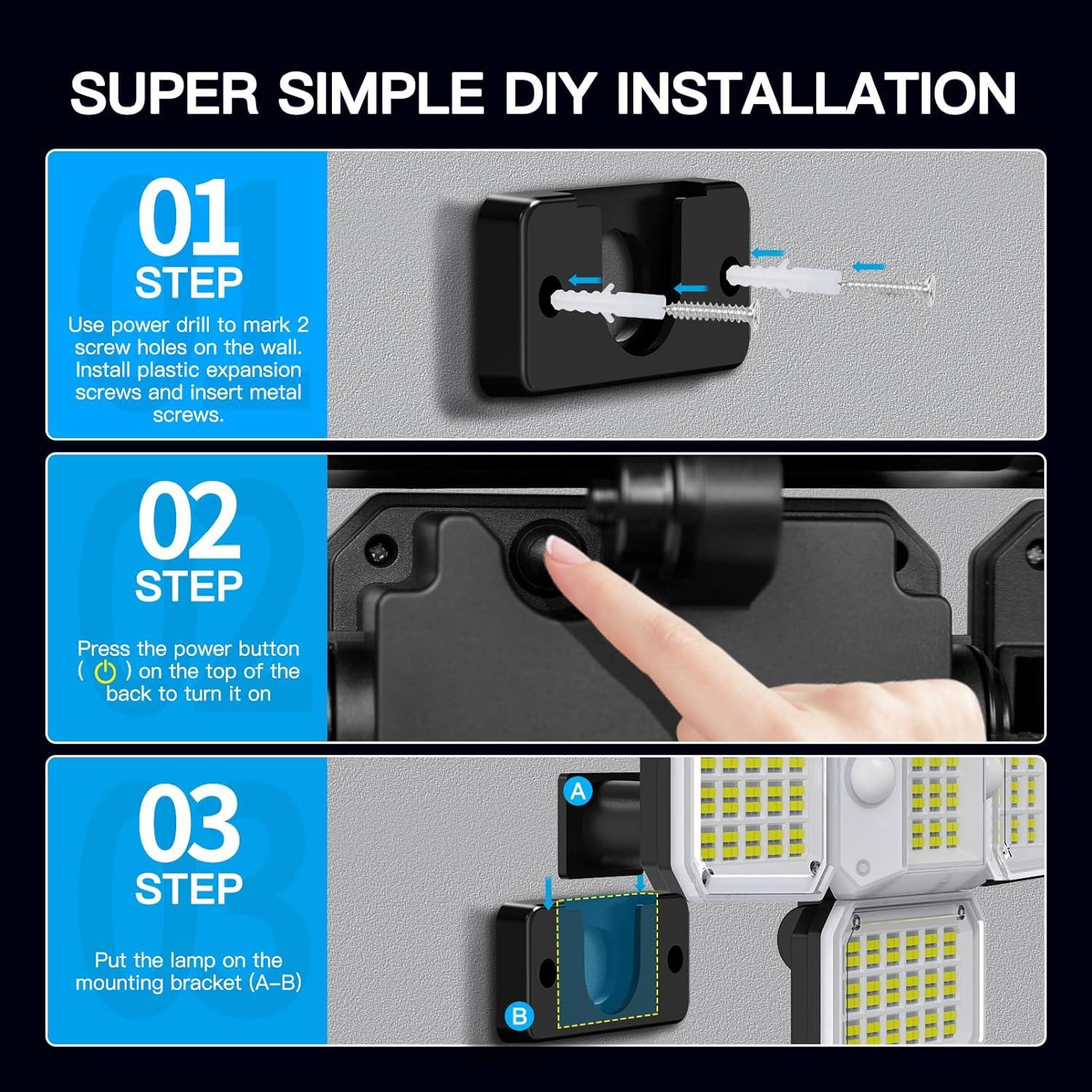 Solar Powered Dual Motion Sensor LED Floodlights with Remote Control