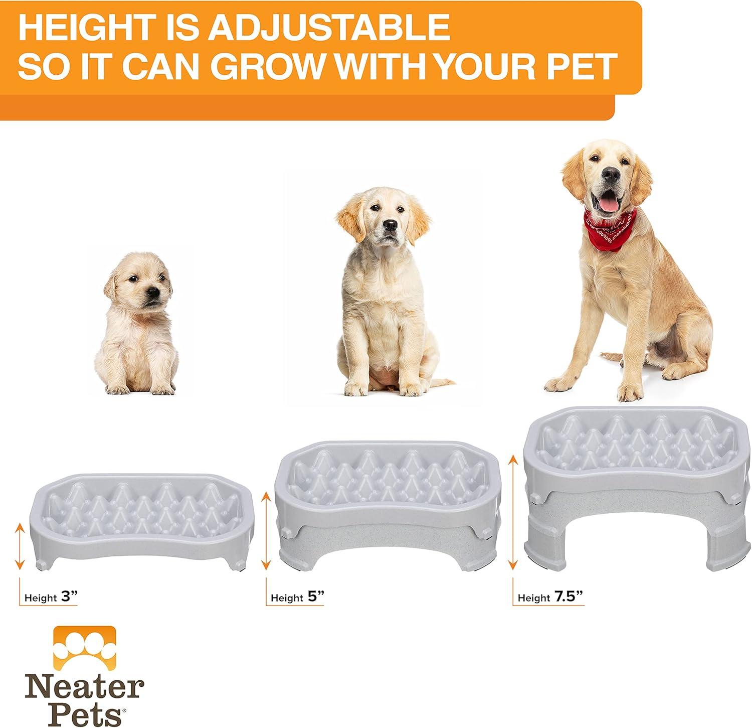 Neater Pet Brands Raised Neater Slow Feeder - Elevated & Adjustable Feeding Height - Improves Digestion, Stops Obesity, and Slows Down Eating, 6 Cups, Vanilla Bean