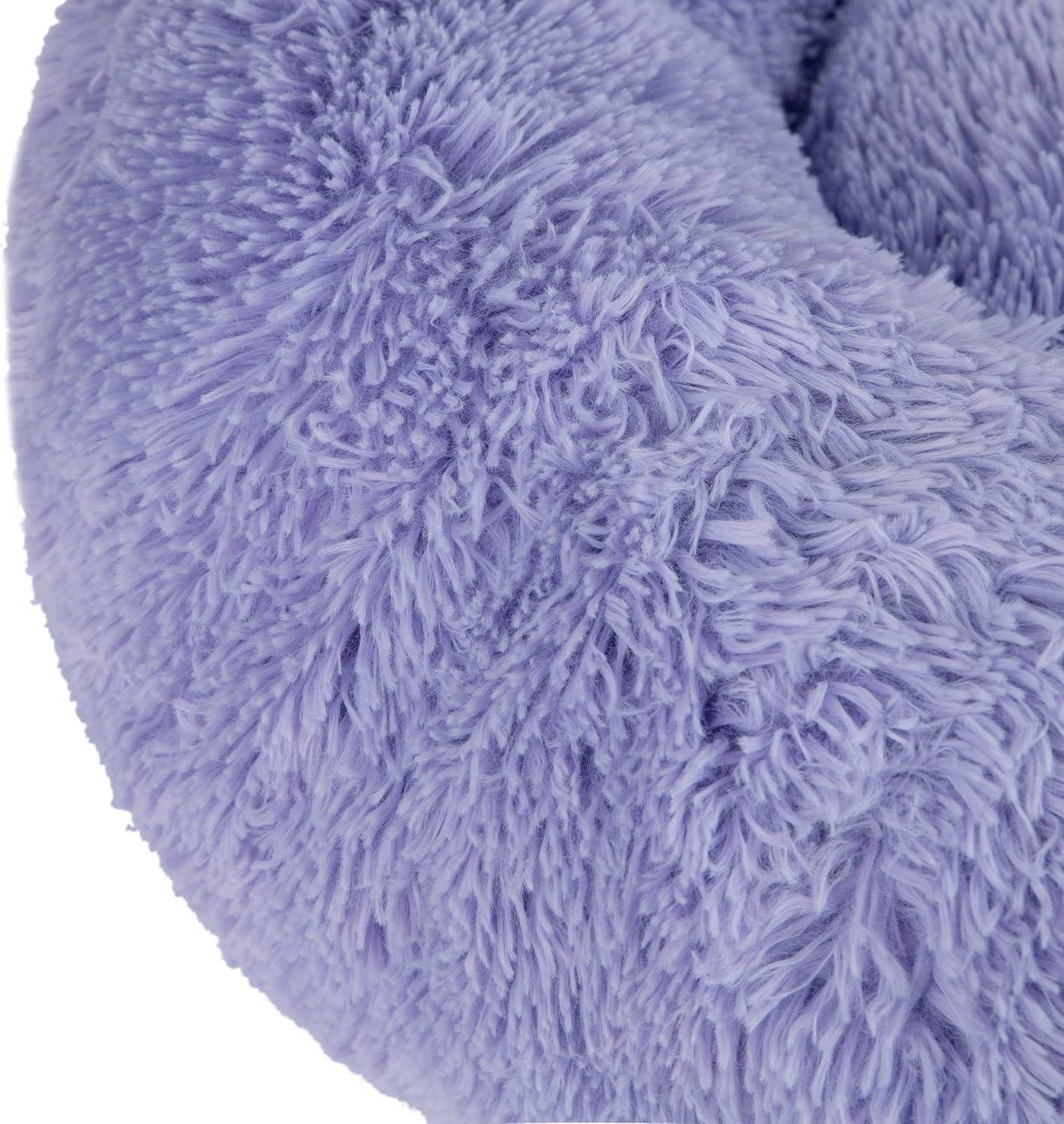 Donut Dog Bed with Faux Fur, Anti-Anxiety Cushion, Slip-Resistant