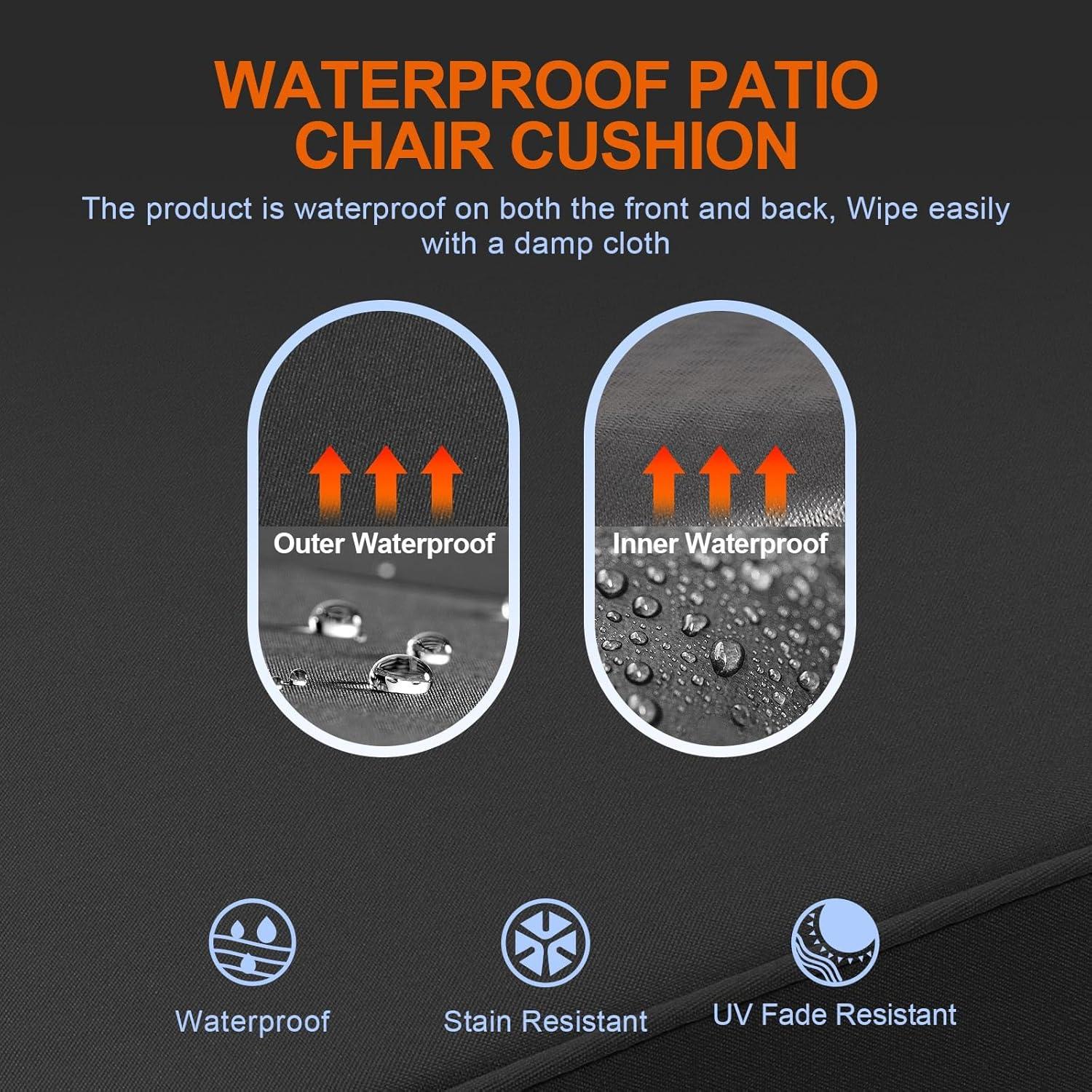 Dmsky Patio Chair Cushion,19 x 19 x 3.7 Inch Outdoor Chair Cushions for Patio Furniture,Waterproof Seat Cushions with Ties, Garden Sofa Couch Chair Pads with Handle Set of 4(Gray)