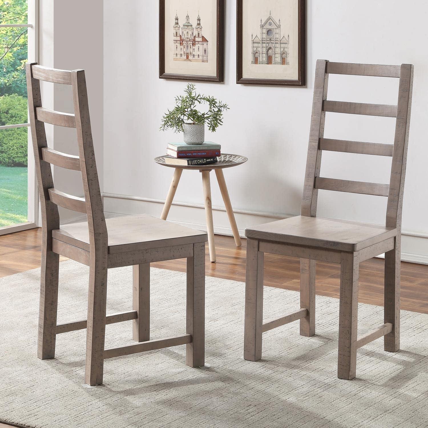 Weathered Gray Ladderback Solid Wood Side Chairs, Set of 2