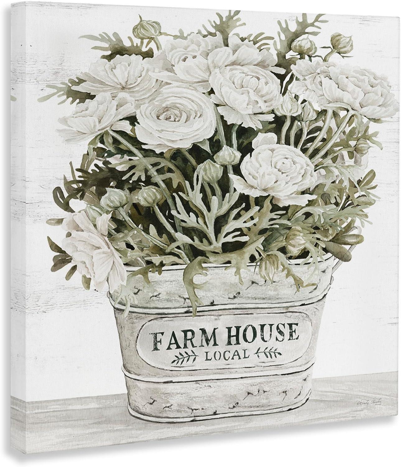 Stupell Industries Farmhouse Planter White Rose Blossoms, 17" x 17"