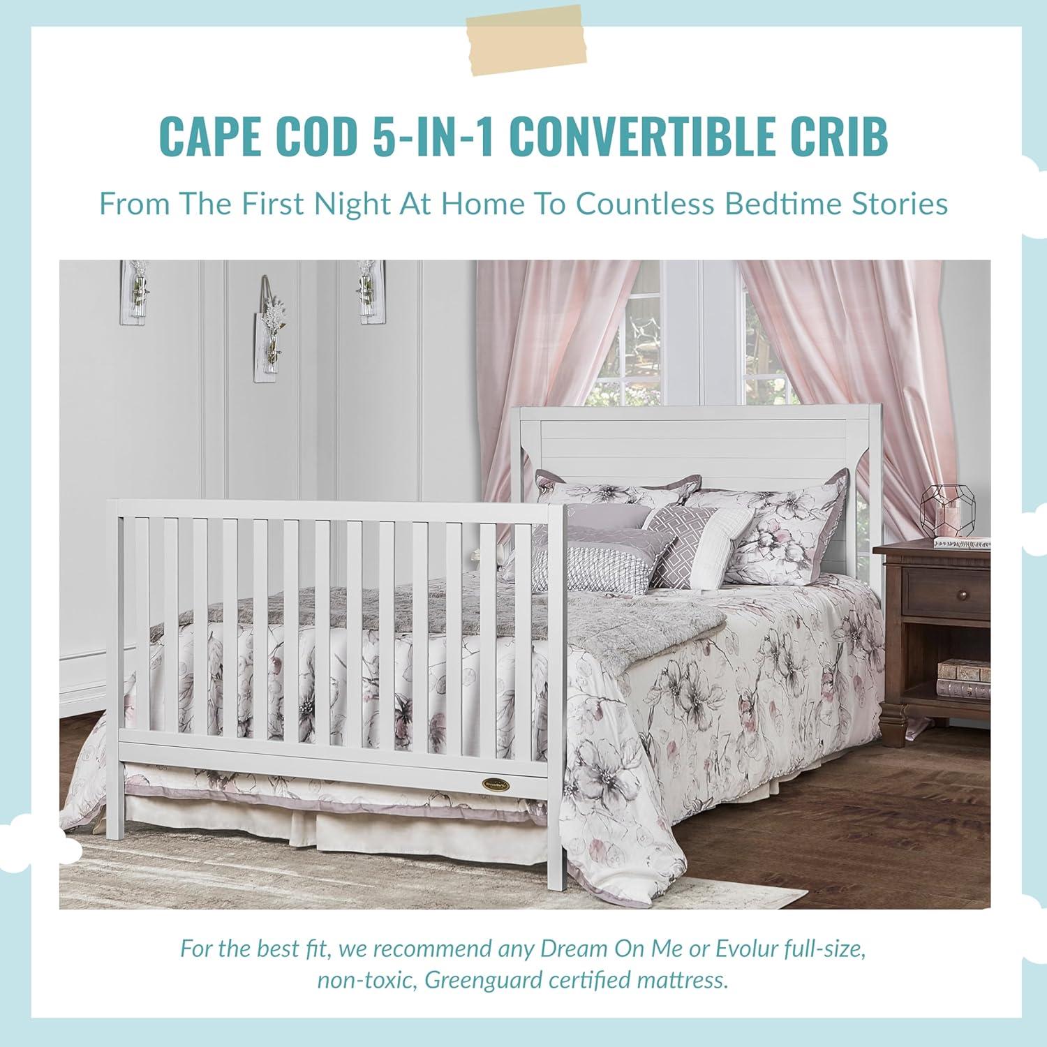 Dream On Me Cape Cod 5-in-1 Convertible Crib, White